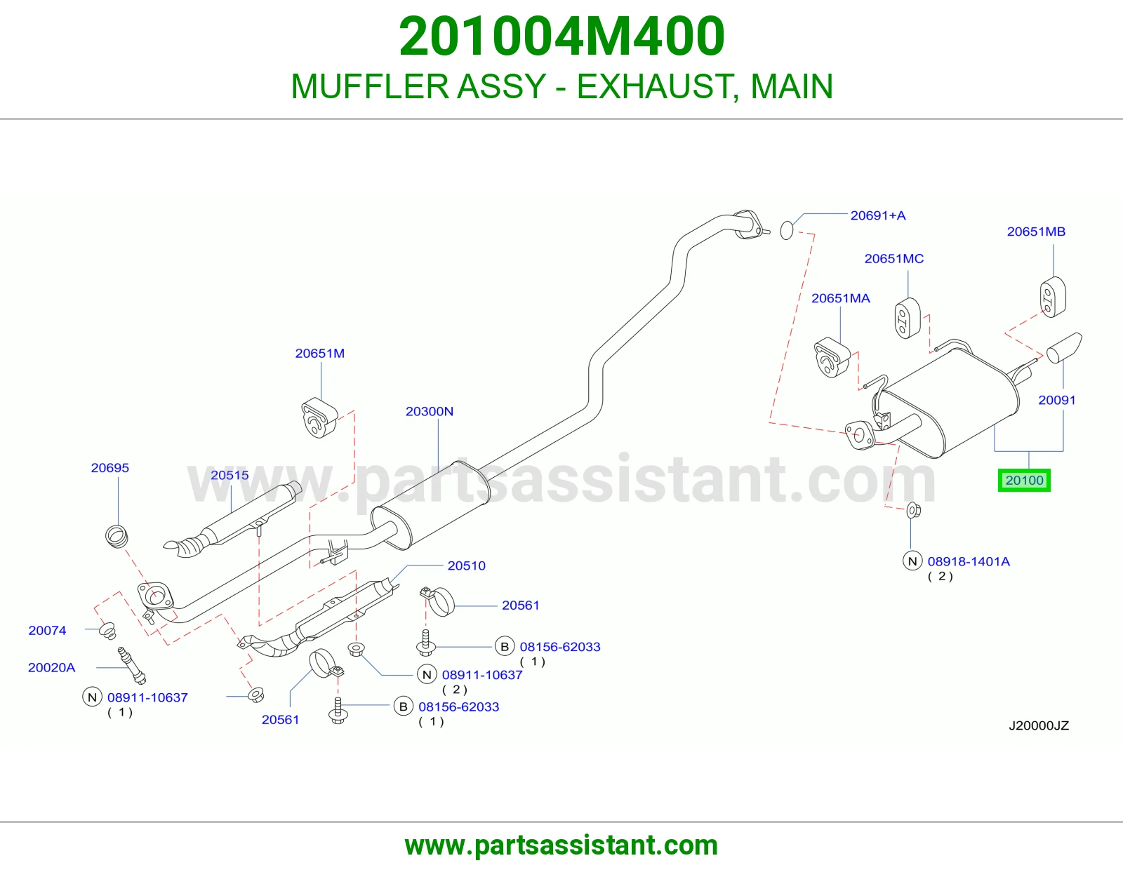 MUFFLER ASSY - EXHAUST, MAIN 201004M400
