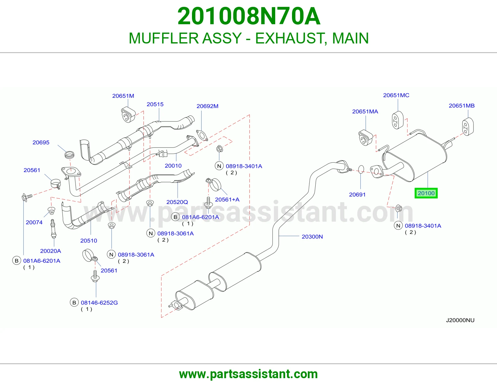 MUFFLER ASSY - EXHAUST, MAIN 201008N70A