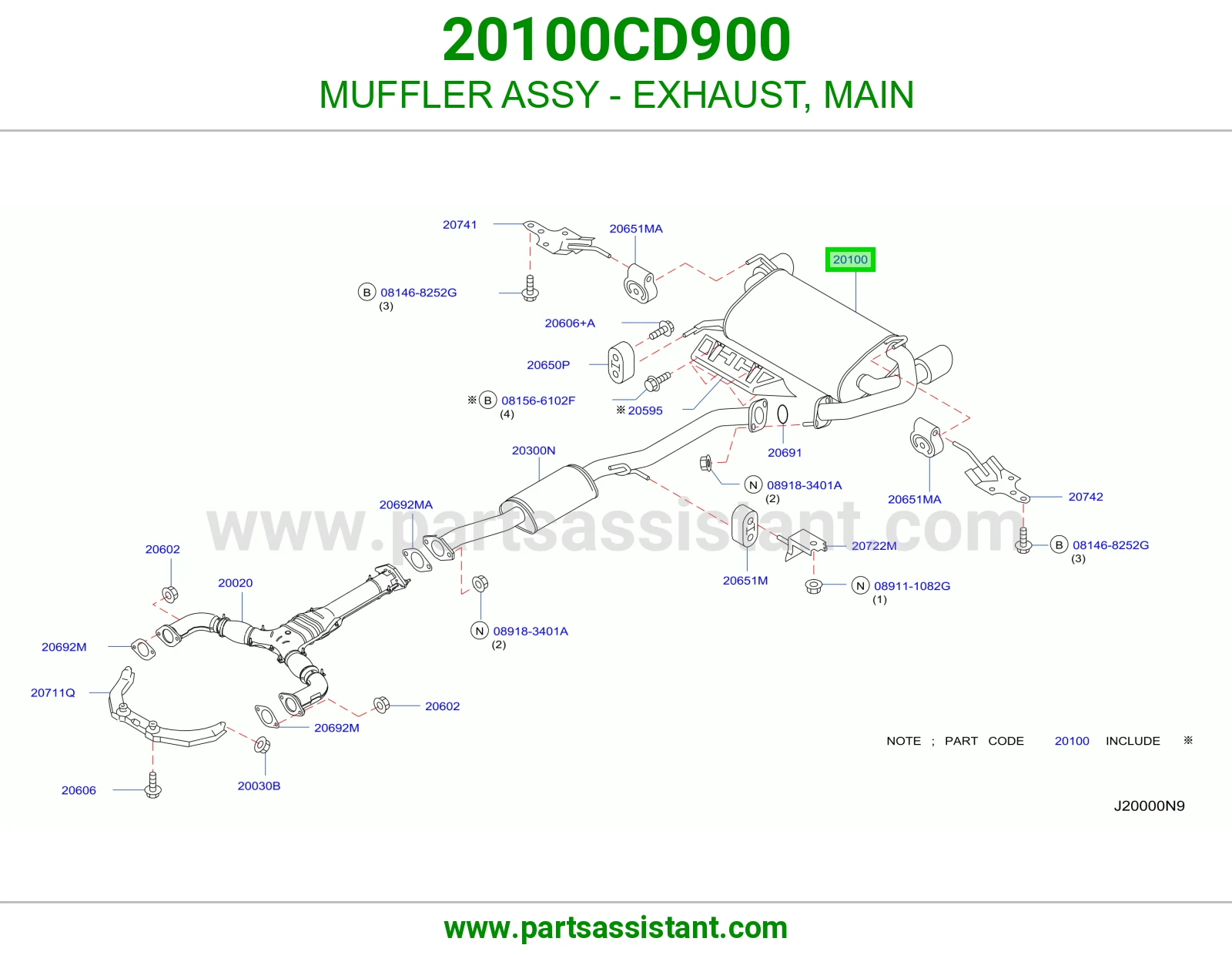 MUFFLER ASSY - EXHAUST, MAIN 20100CD900