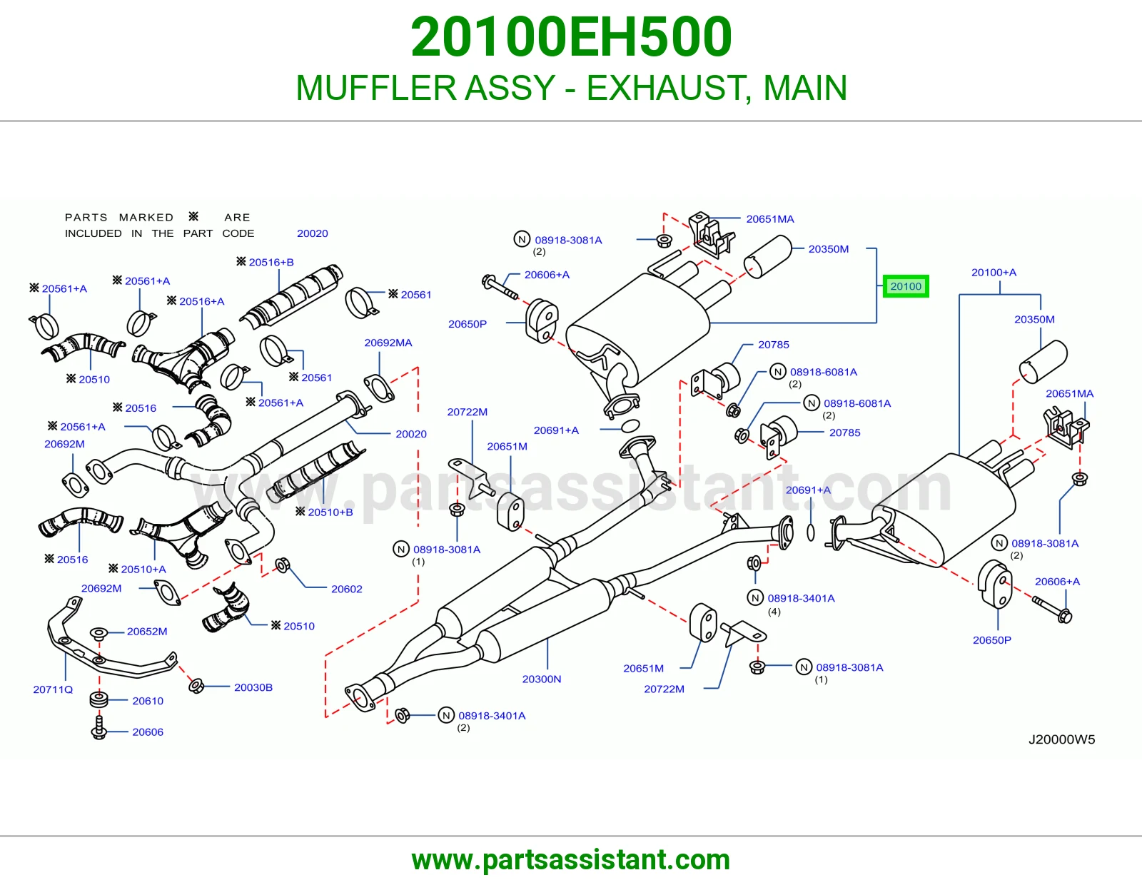 MUFFLER ASSY - EXHAUST, MAIN 20100EH500