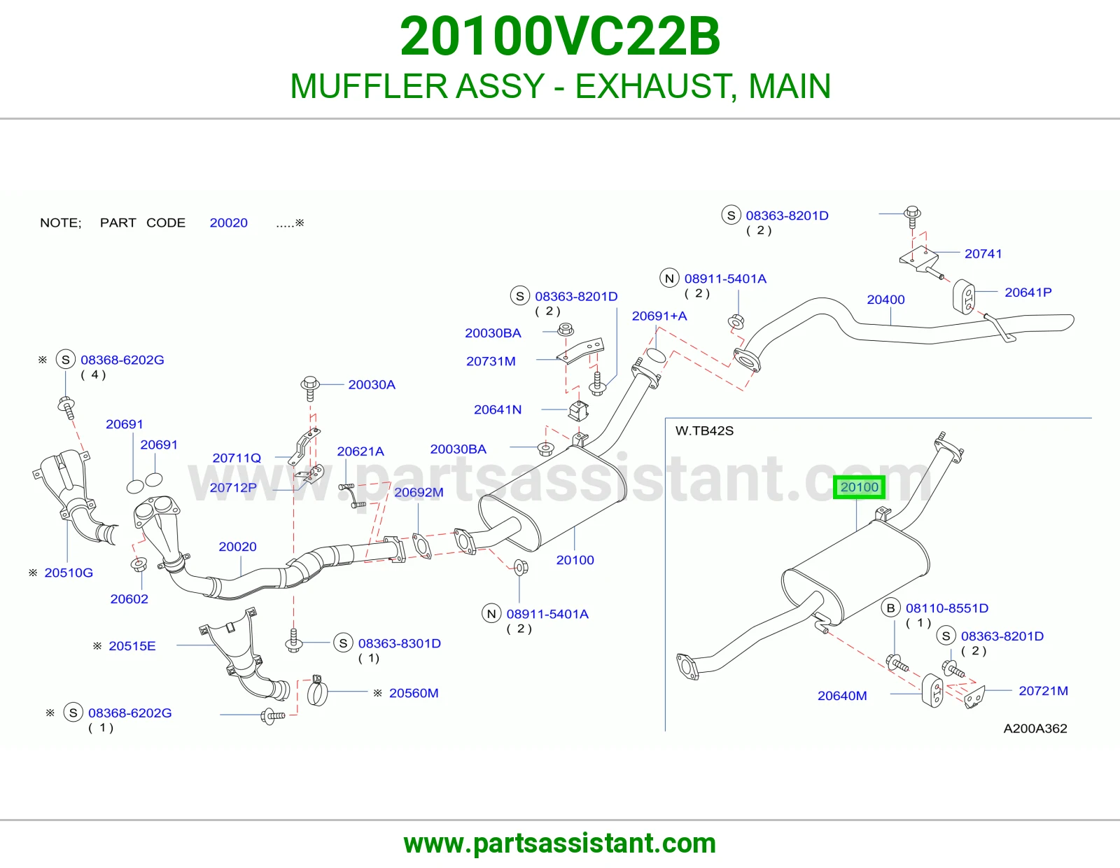 MUFFLER ASSY - EXHAUST, MAIN 20100VC22B