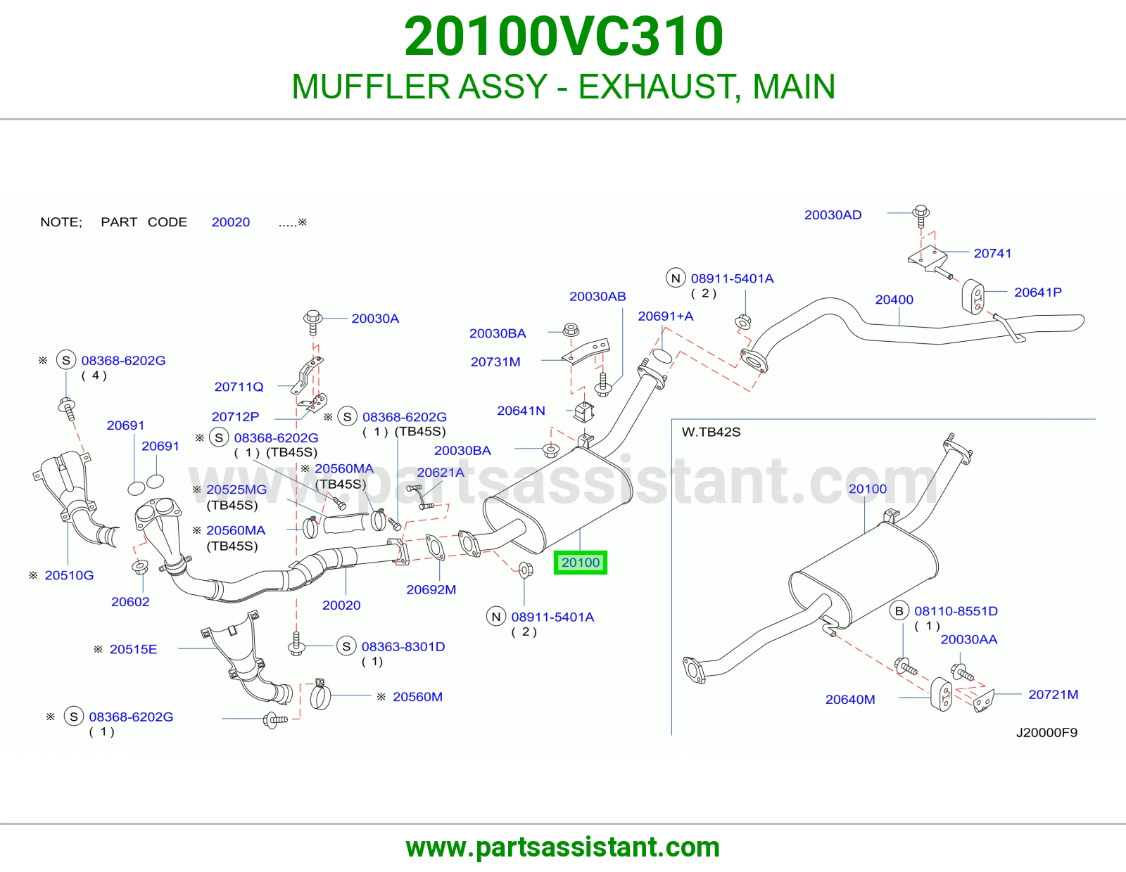 MUFFLER ASSY - EXHAUST, MAIN 20100VC310