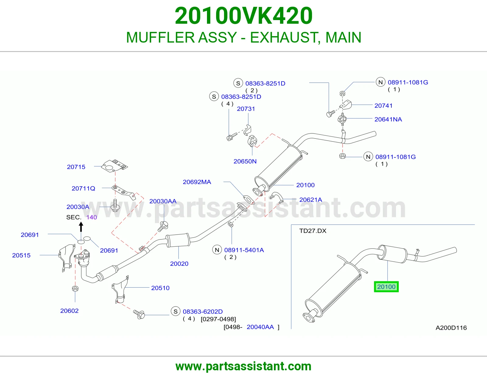 MUFFLER ASSY - EXHAUST, MAIN 20100VK420
