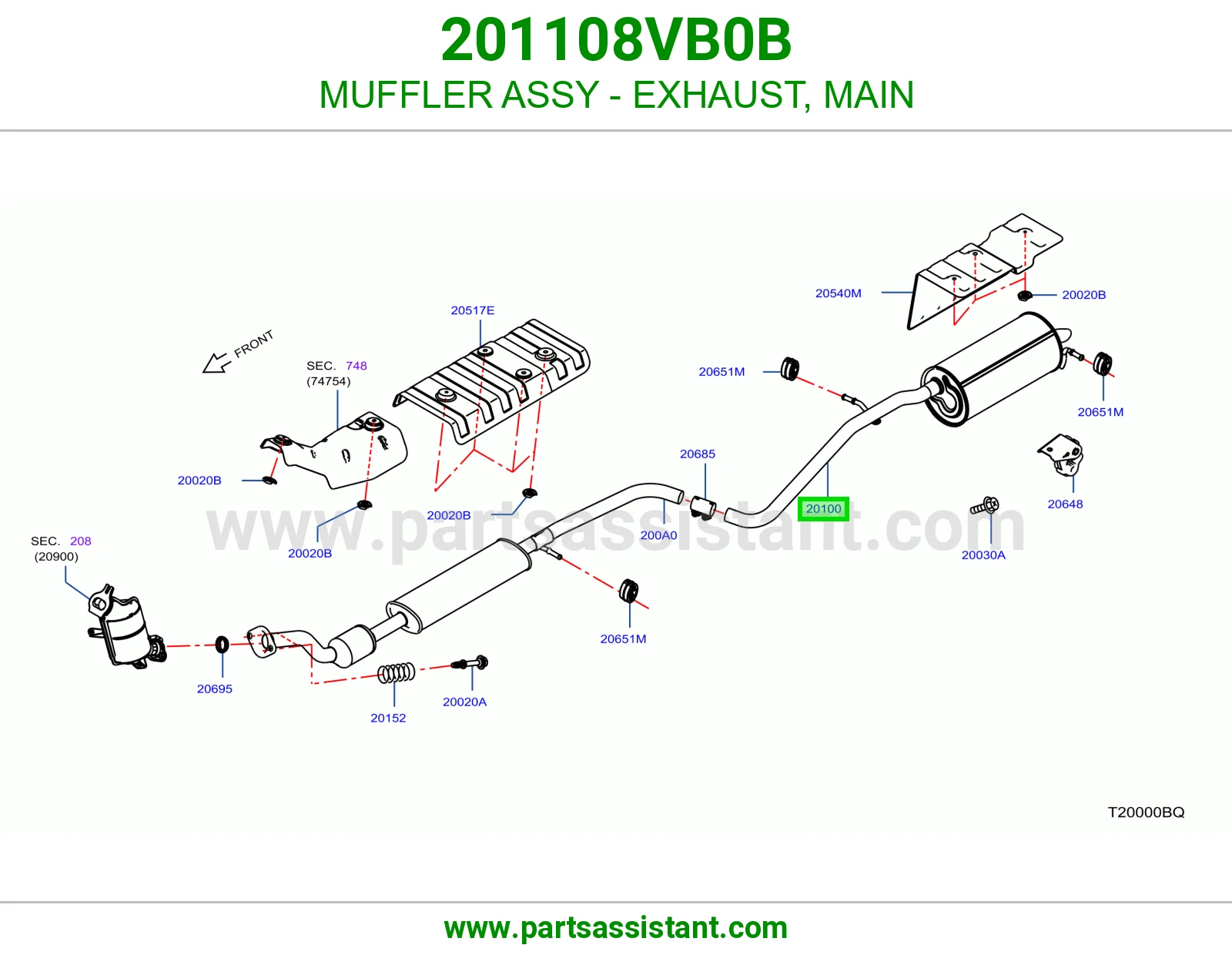 MUFFLER ASSY - EXHAUST, MAIN 201108VB0B