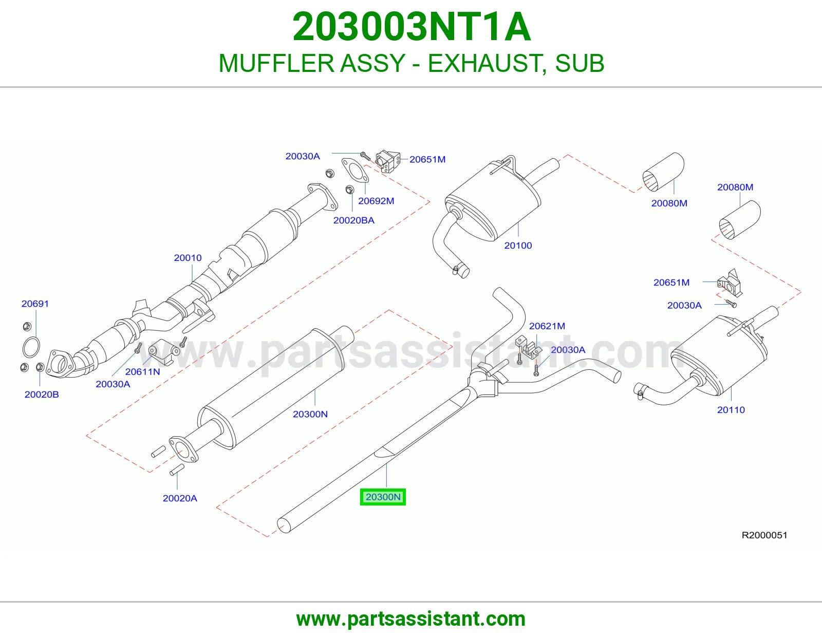 MUFFLER ASSY - EXHAUST, SUB 203003NT1A