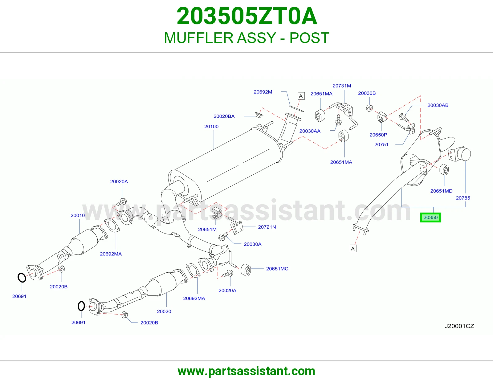 MUFFLER ASSY - POST 203505ZT0A