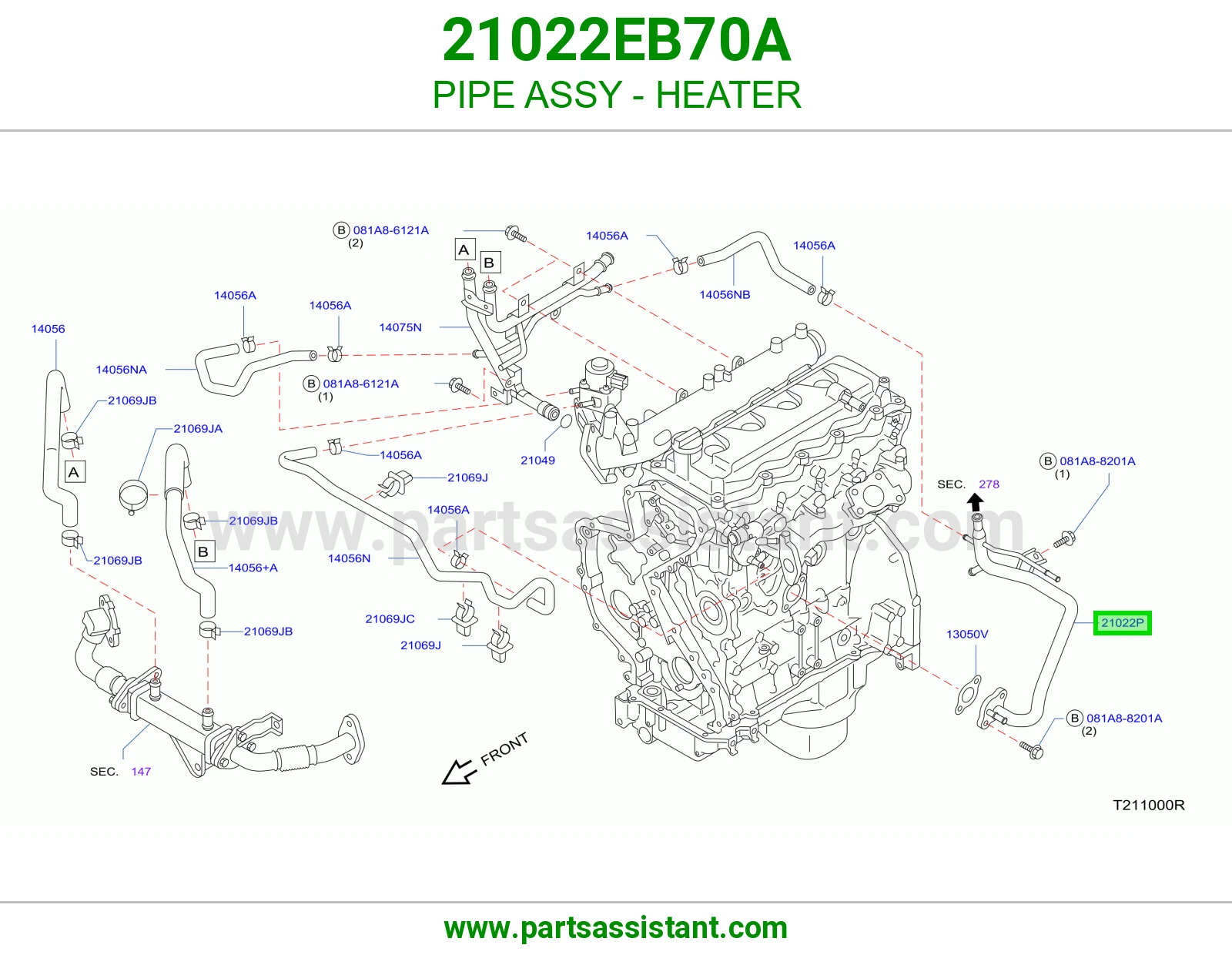 PIPE ASSY - HEATER 21022EB70A
