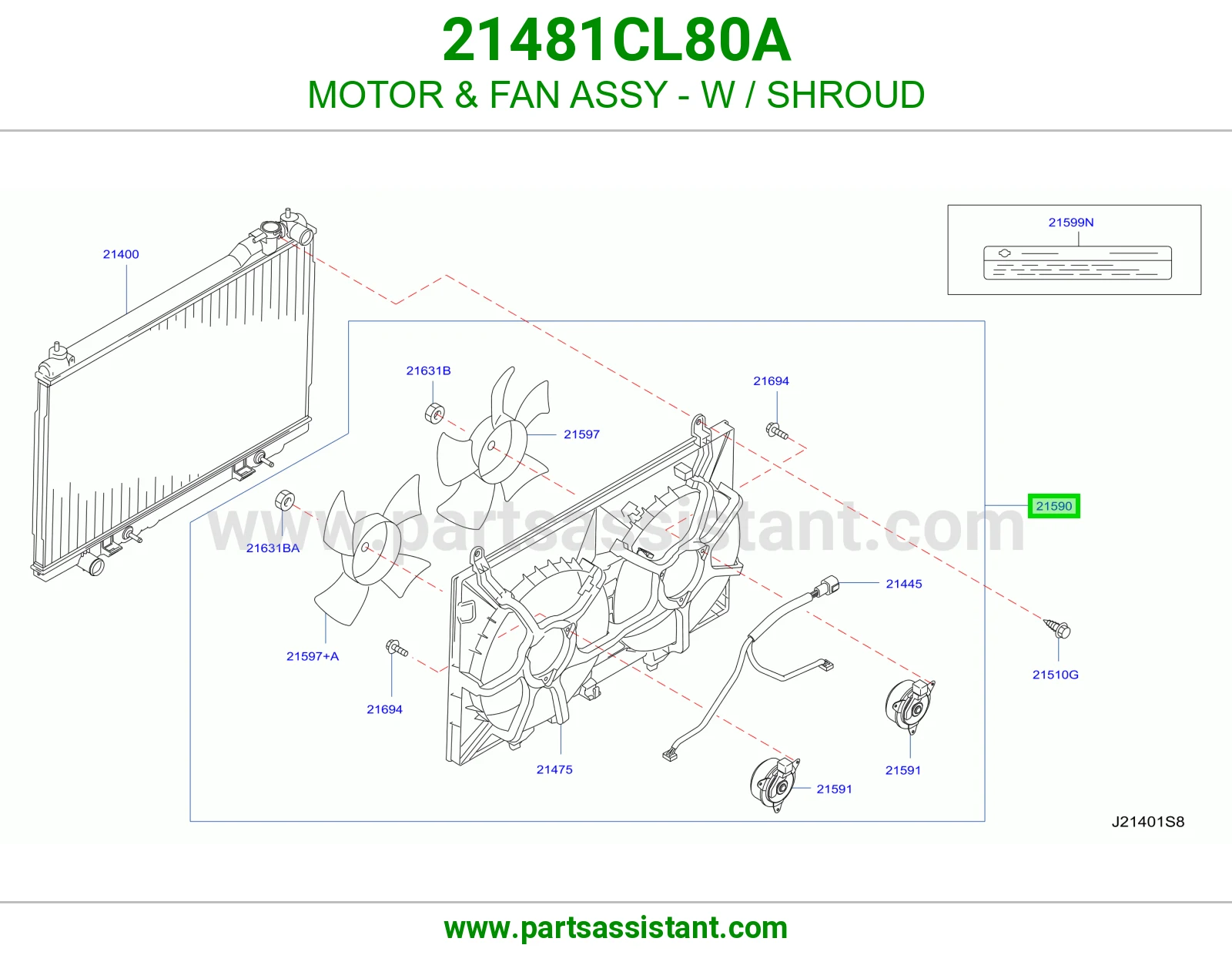 قاعده مع مروحه ودينمو مكيف 21481CL80A