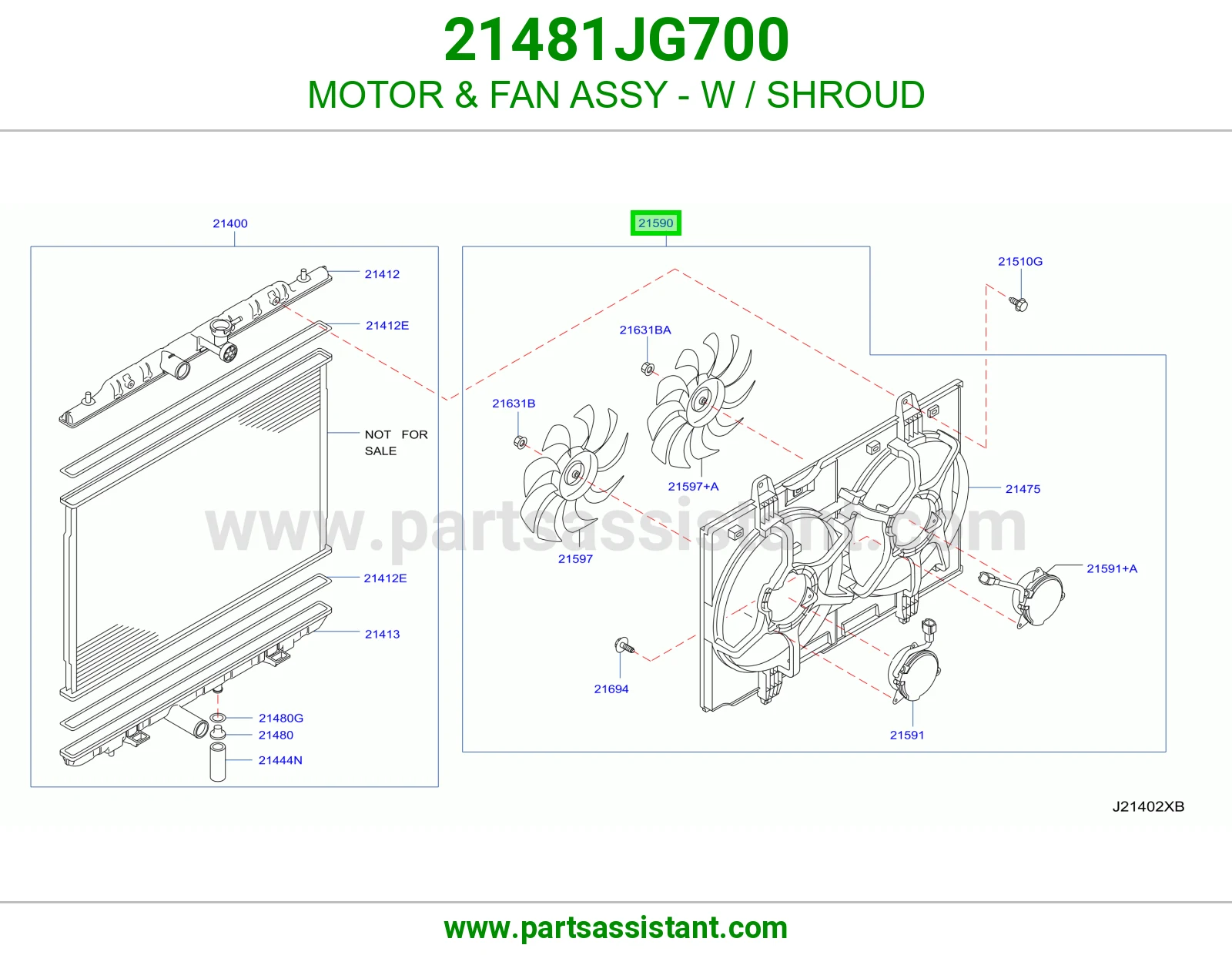 MOTOR & FAN ASSY - W / SHROUD 21481JG700