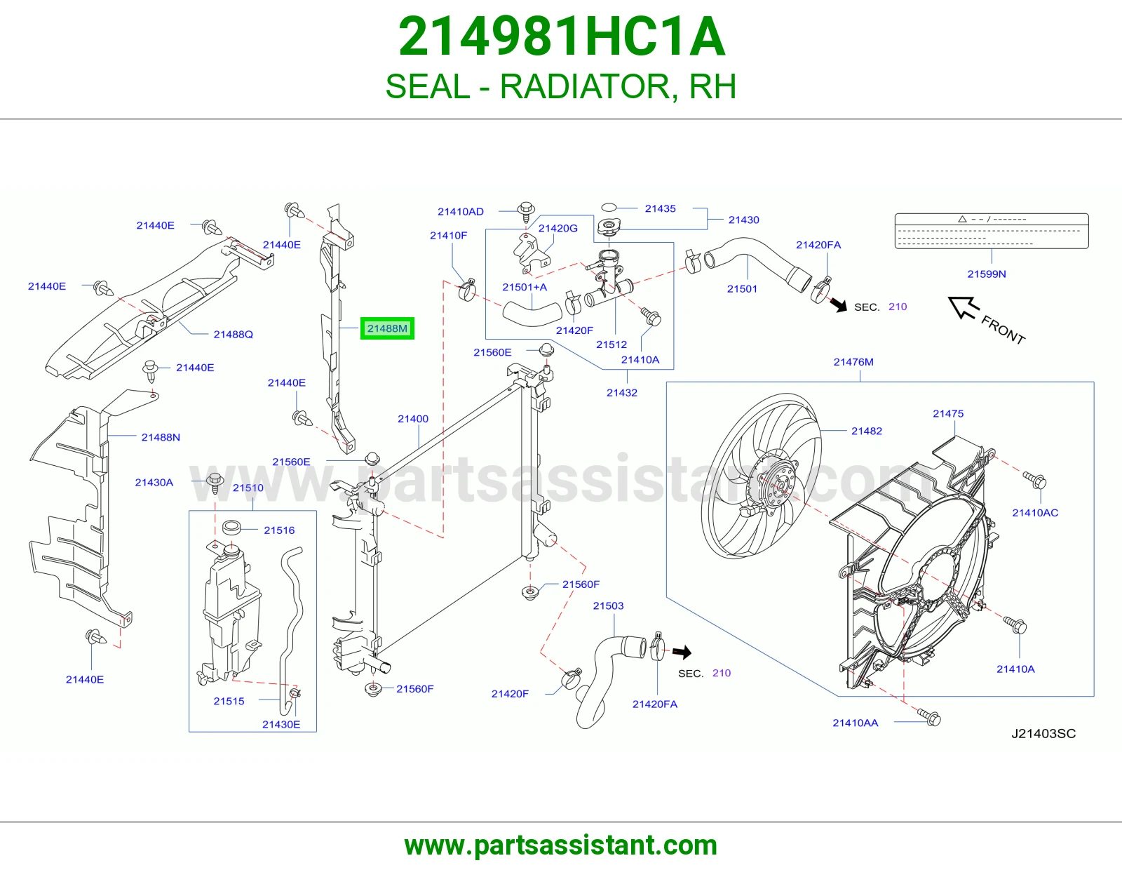 اسفنجه جمب الراديتر قصيره يمين 214981HC1A