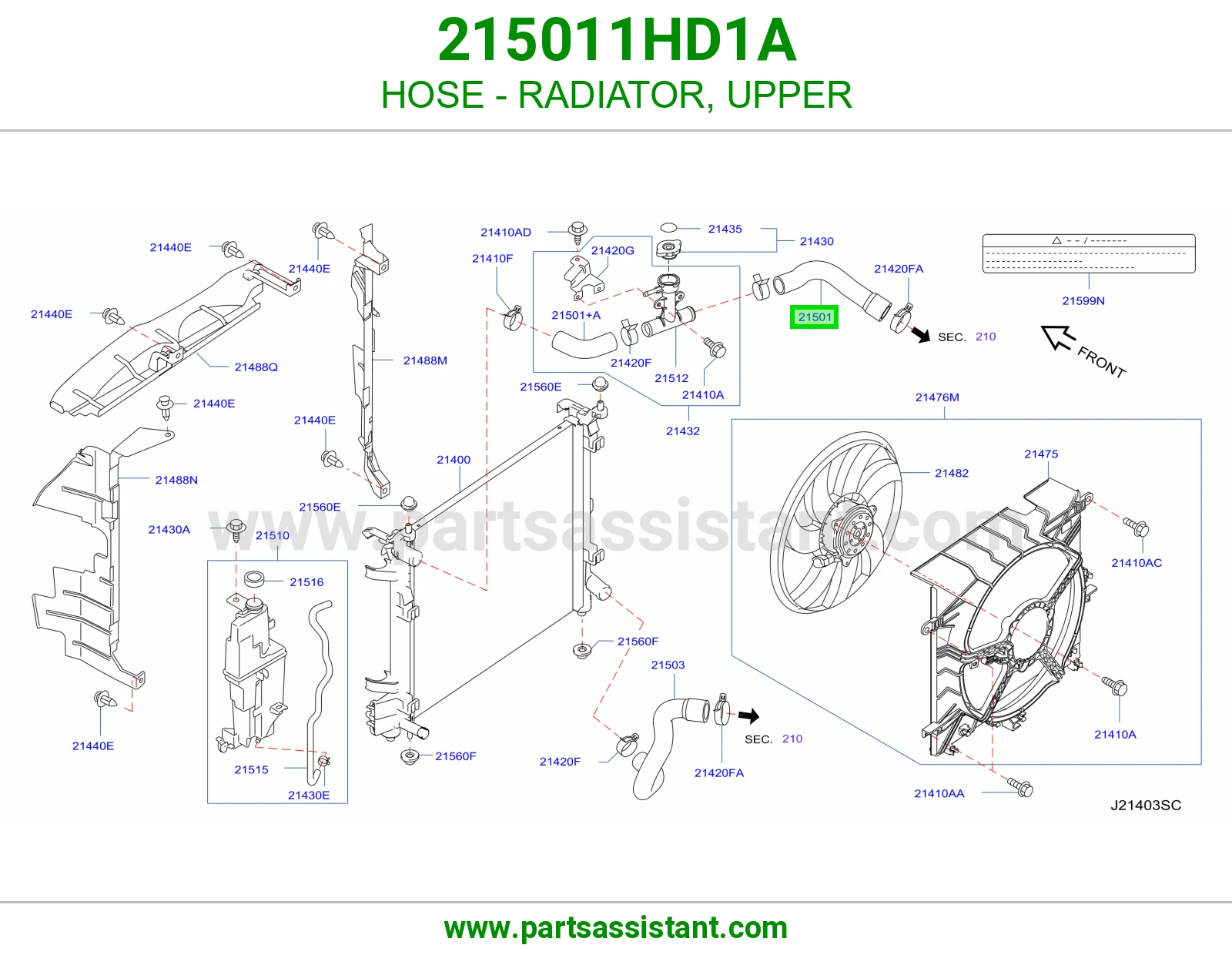 لي خرطوش رديتر ماء فوق 215011HD1A