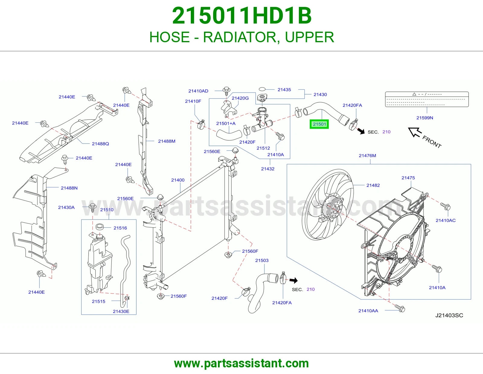 لي خرطوش رديتر ماء فوق 215011HD1B