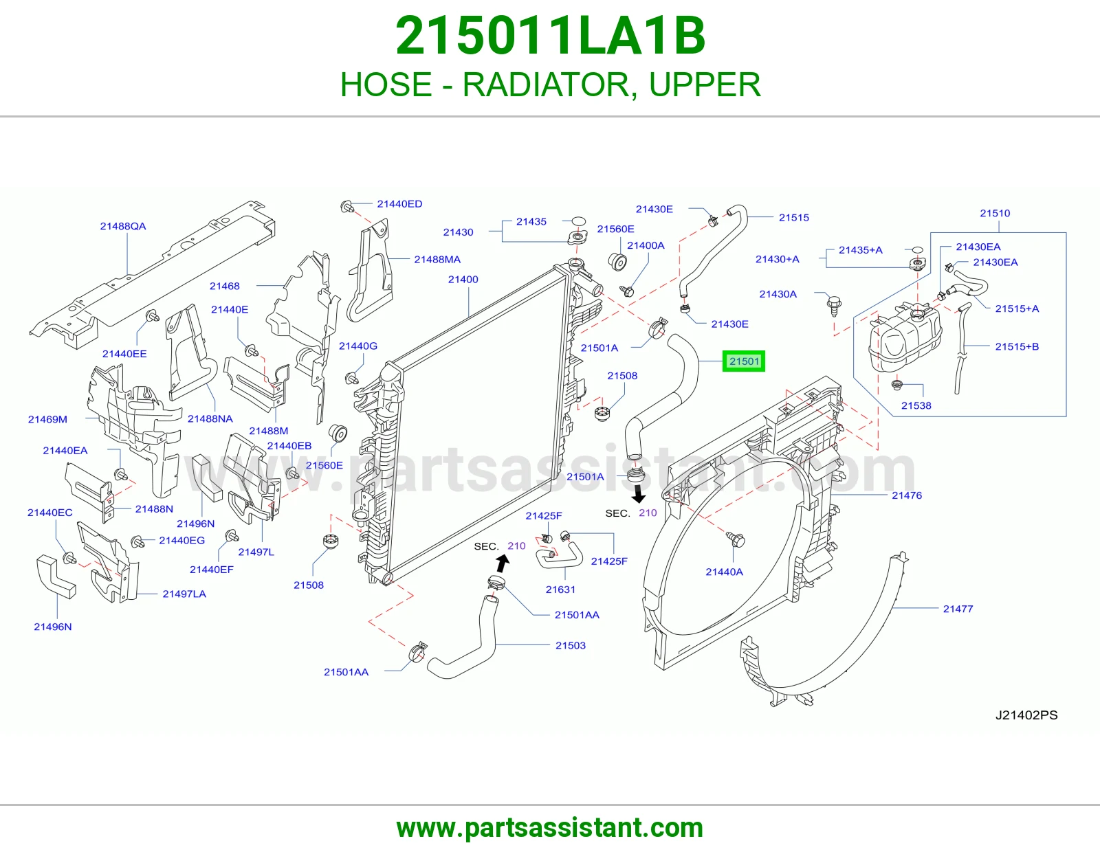 لي خرطوش رديتر ماء فوق 215011LA1B