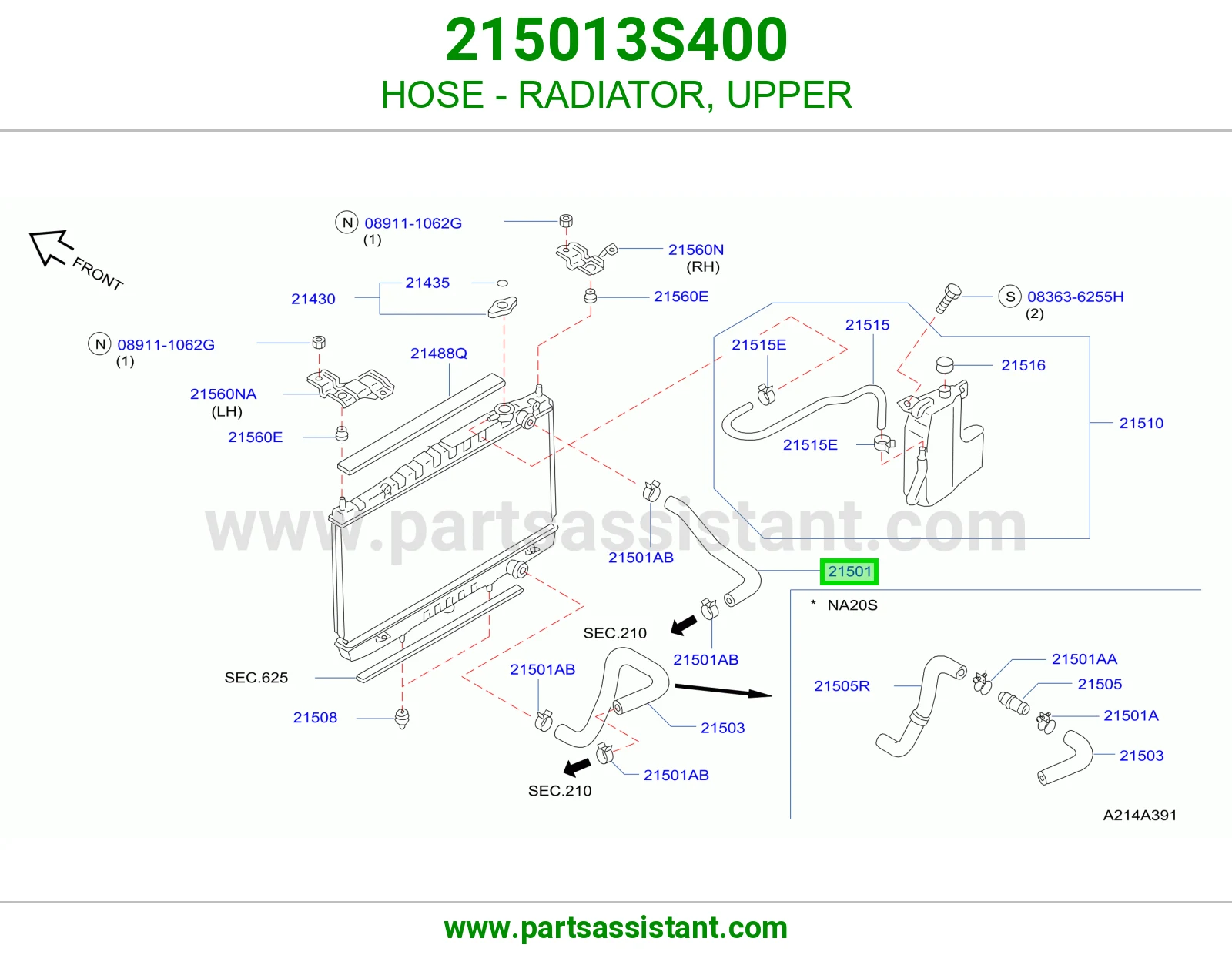 لي خرطوش رديتر ماء فوق 215013S400