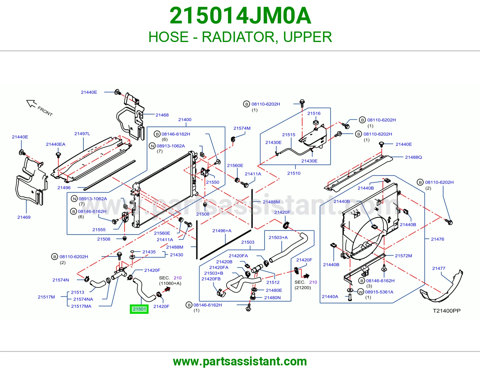 لي خرطوش رديتر ماء فوق 215014JM0A