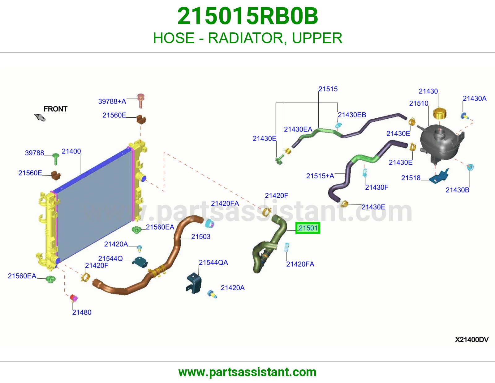 لي خرطوش رديتر ماء فوق 215015RB0B