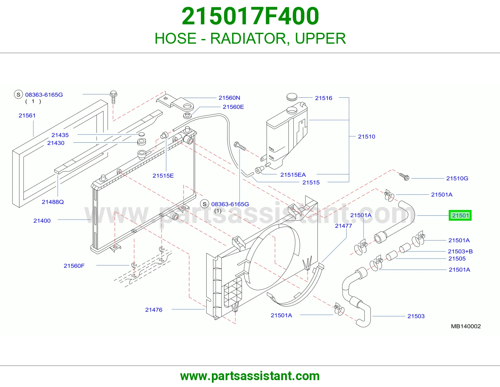لي خرطوش رديتر ماء فوق 215017F400