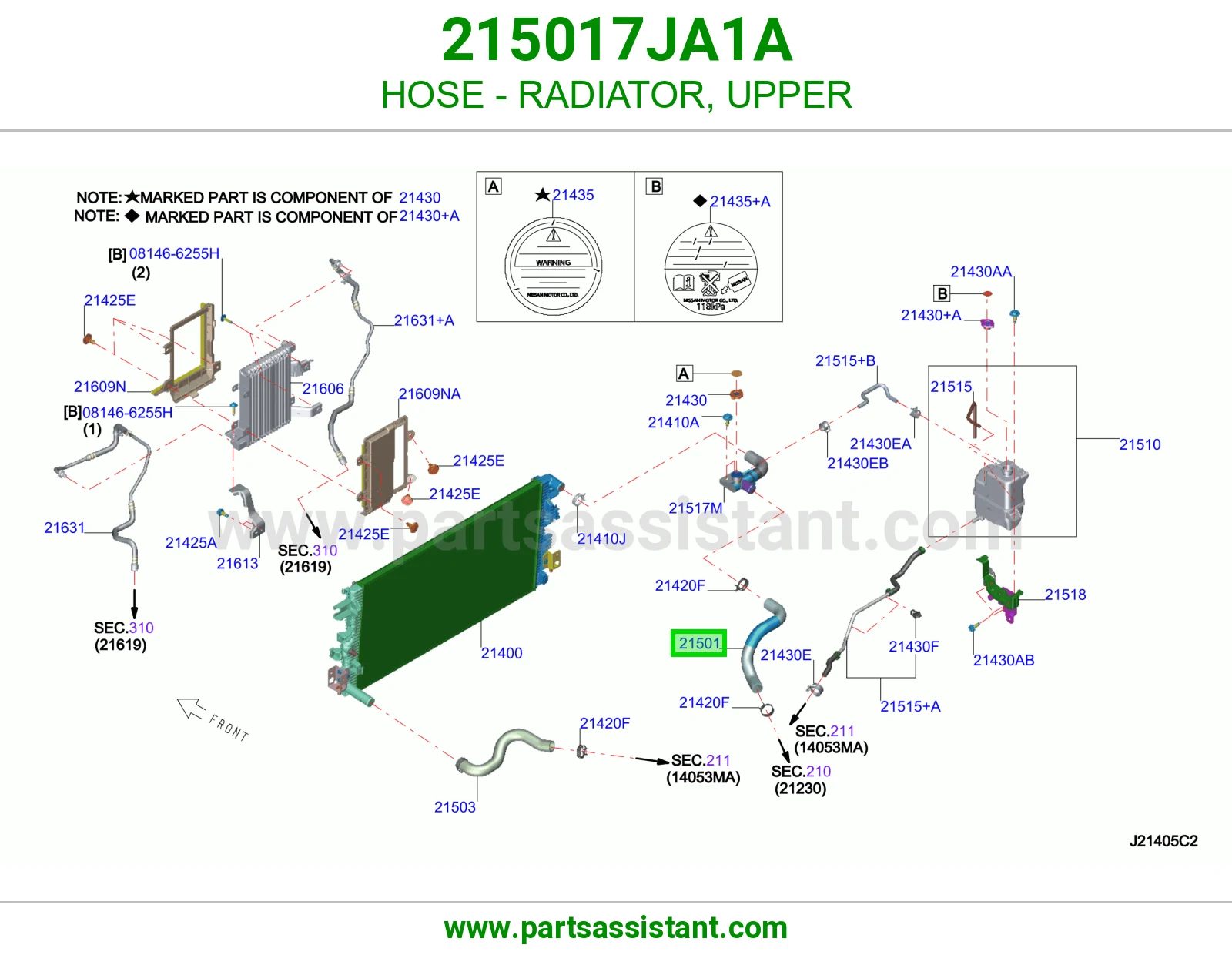 لي خرطوش رديتر ماء فوق 215017JA1A