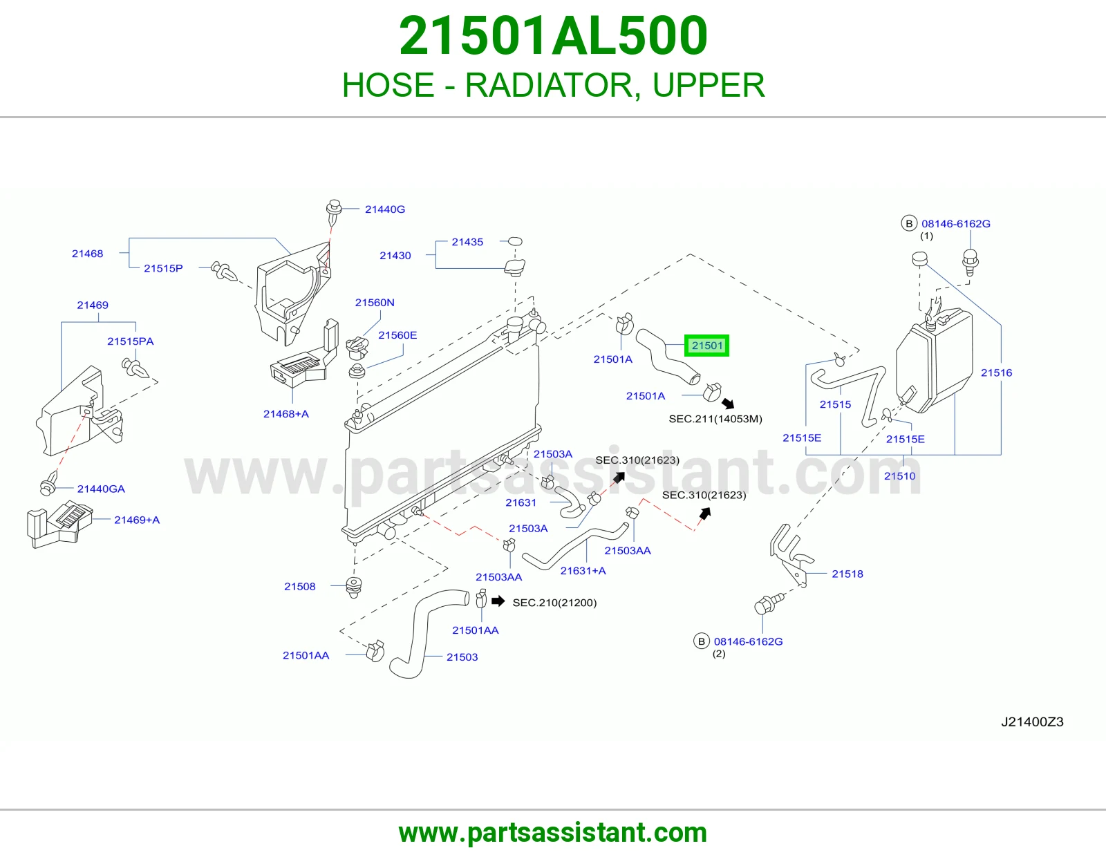 لي خرطوش رديتر ماء فوق 21501AL500