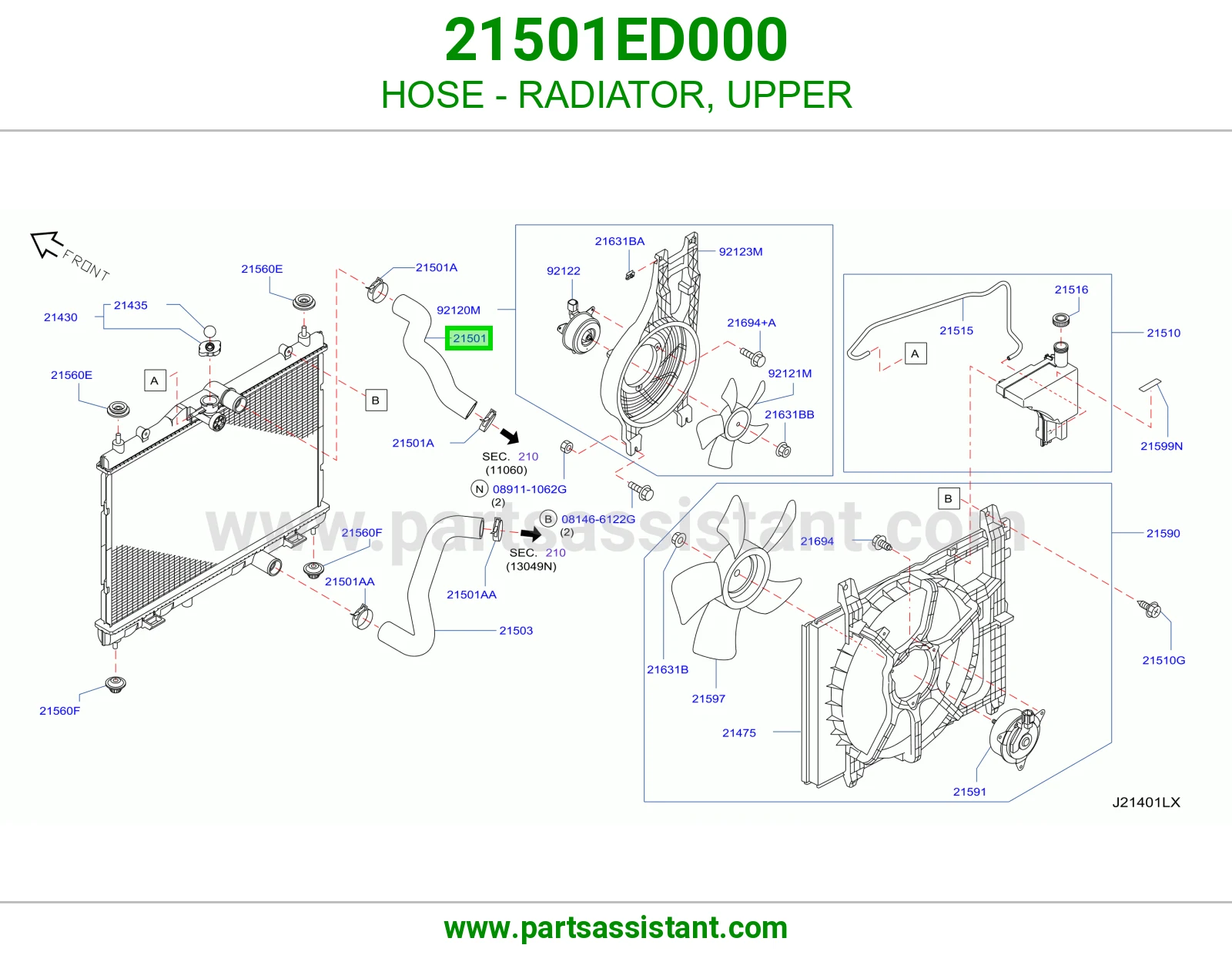 لي خرطوش رديتر ماء فوق 21501ED000