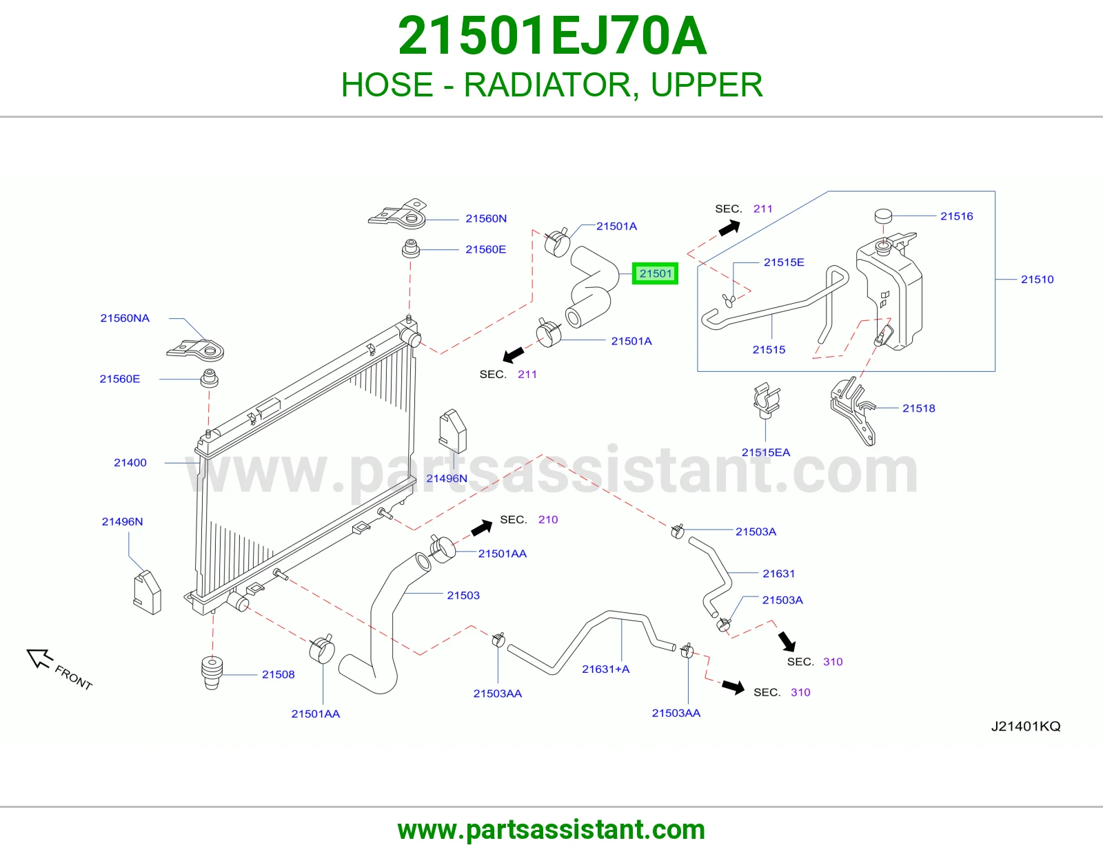 لي خرطوش رديتر ماء فوق 21501EJ70A