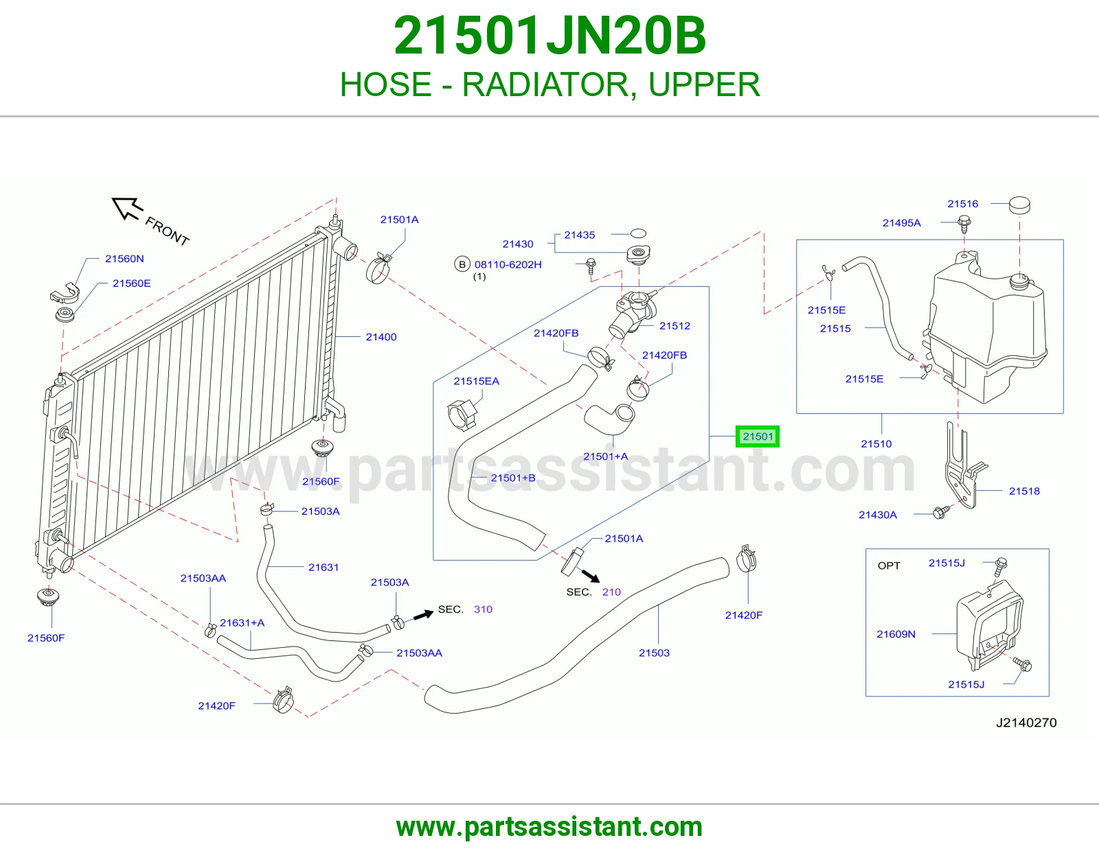 لي خرطوش رديتر ماء فوق 21501JN20B