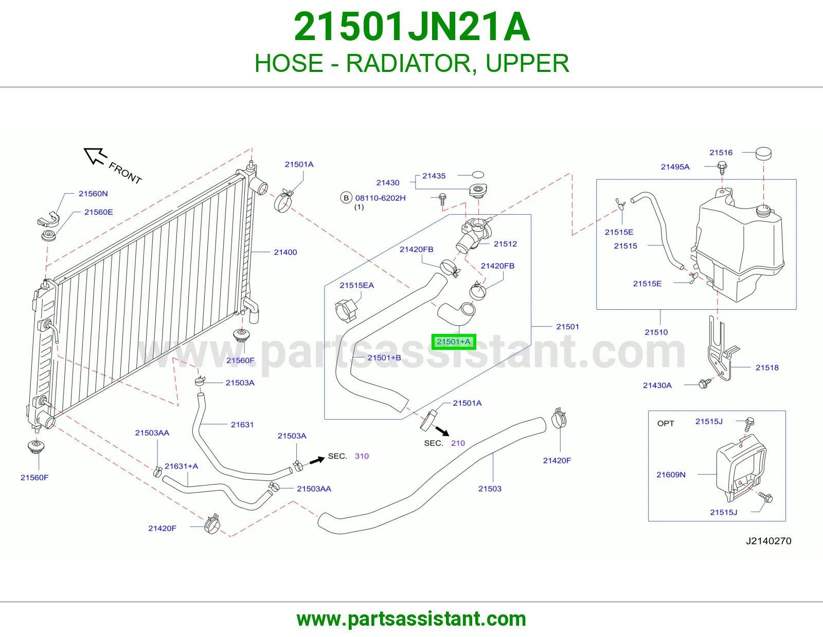 لي خرطوش رديتر ماء فوق 21501JN21A