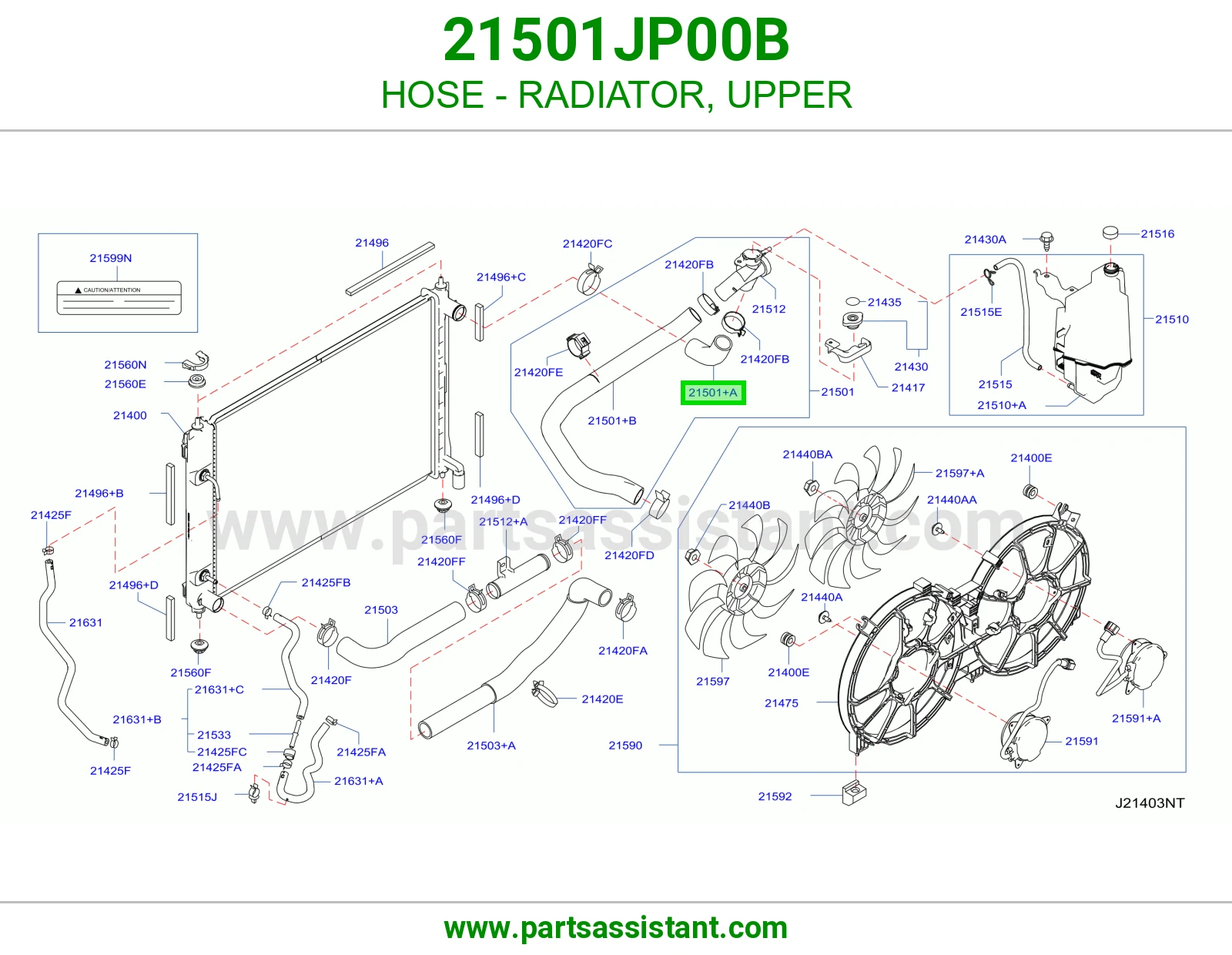 لي خرطوش رديتر ماء فوق 21501JP00B
