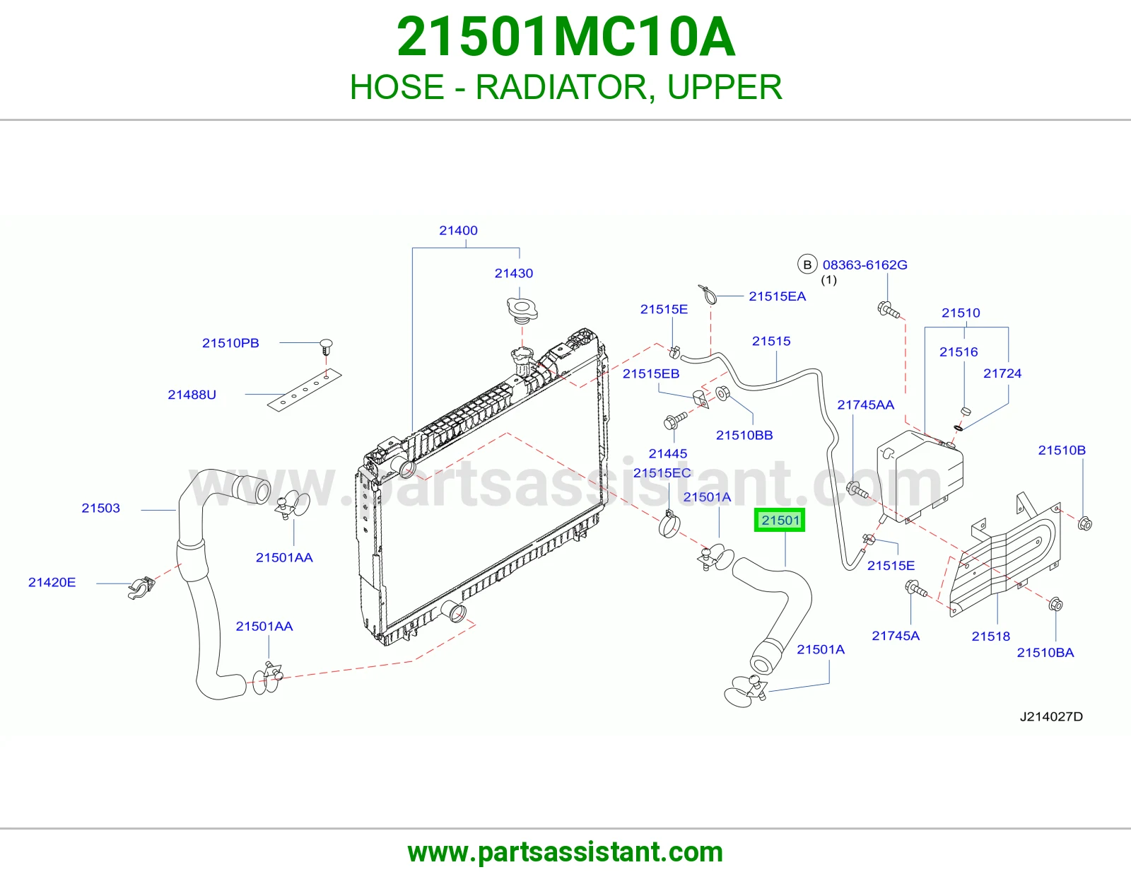 لي خرطوش رديتر ماء فوق 21501MC10A