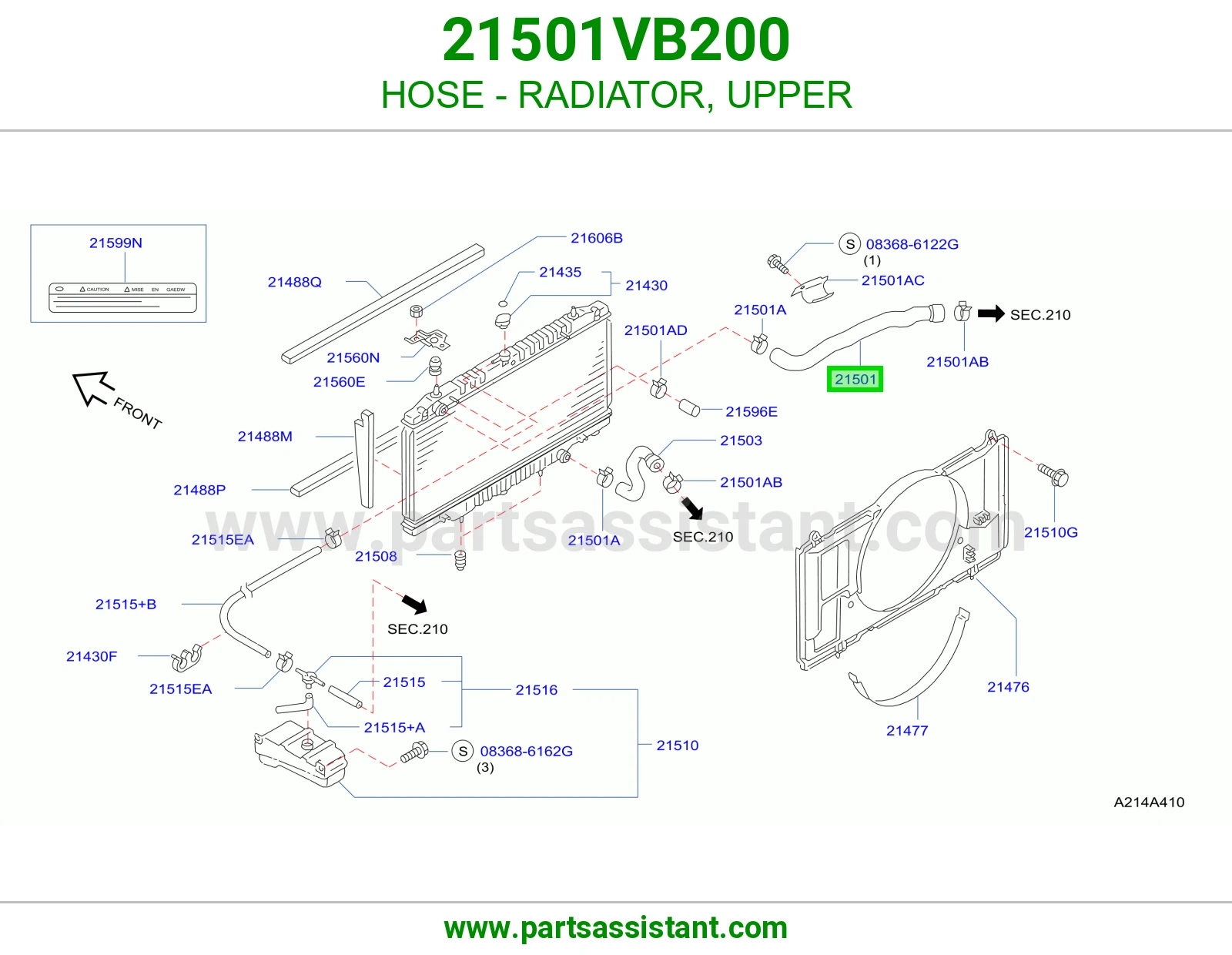 لي خرطوش رديتر ماء فوق 21501VB200