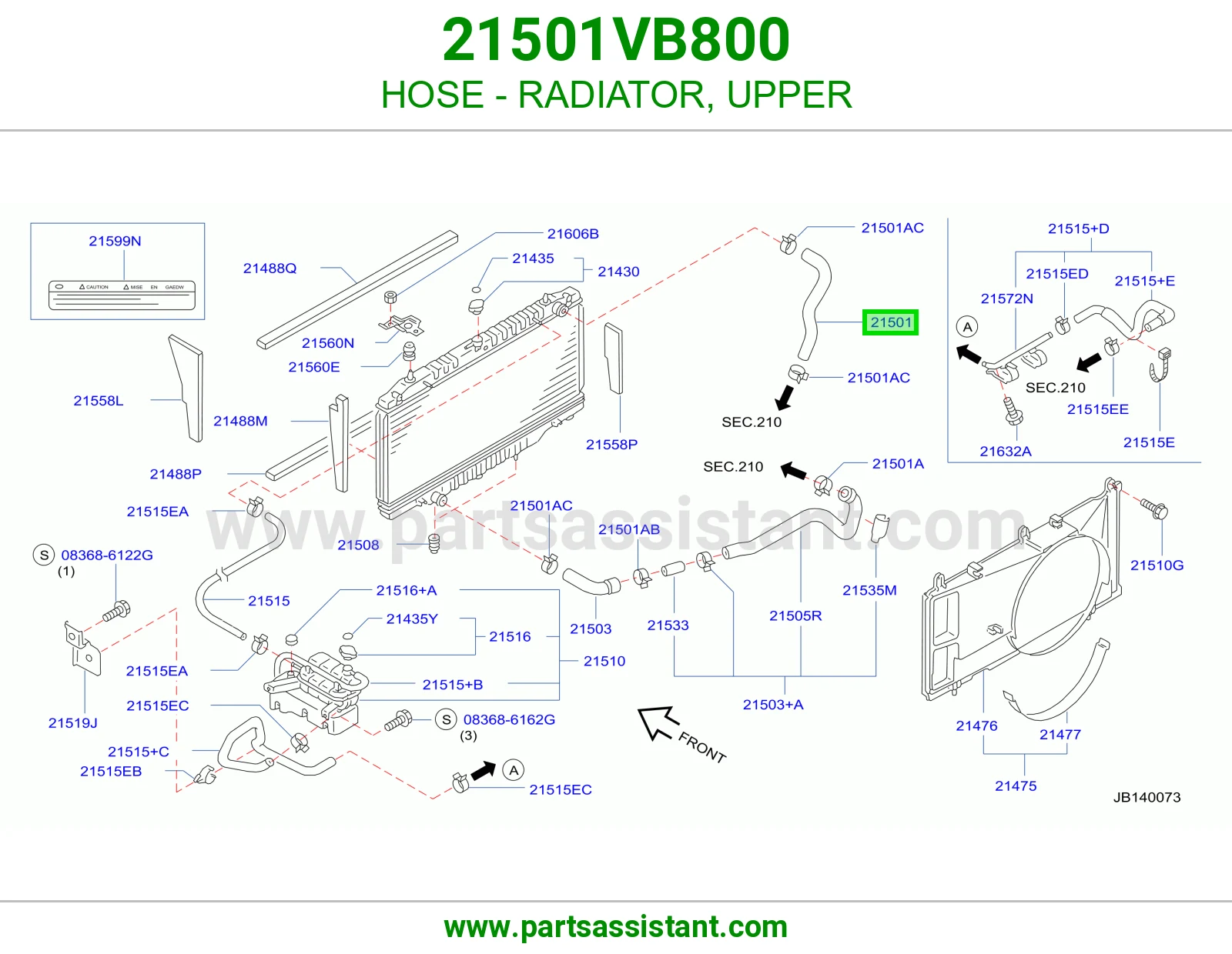 لي خرطوش رديتر ماء فوق 21501VB800