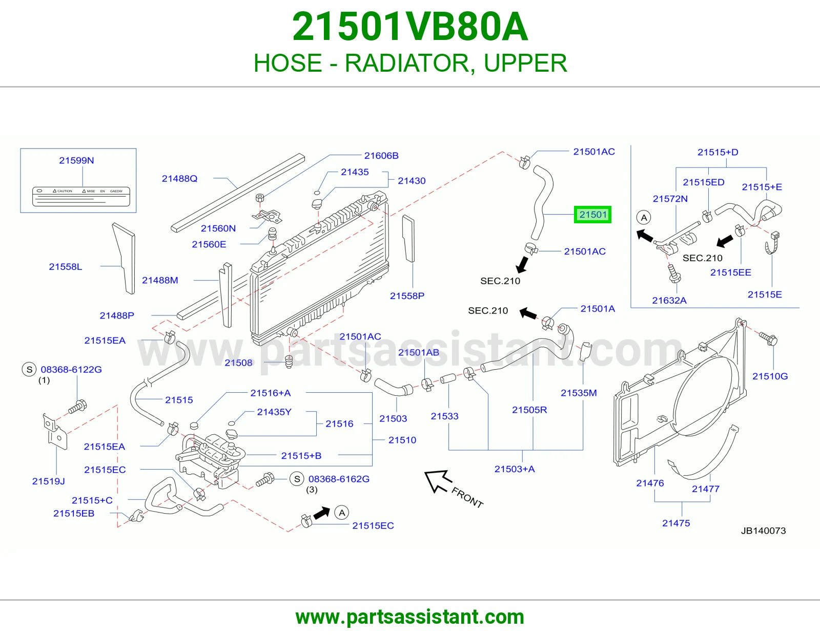 لي خرطوش رديتر ماء فوق 21501VB80A
