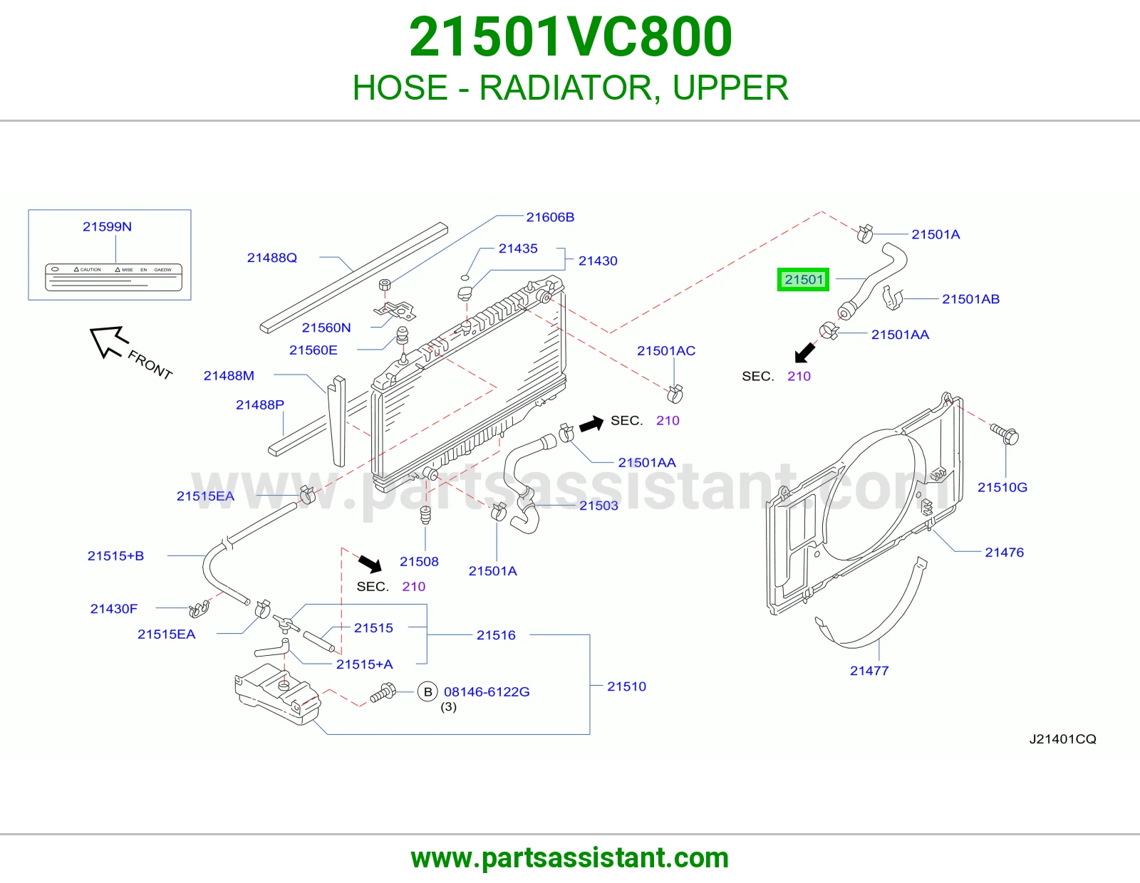 لي خرطوش رديتر ماء فوق 21501VC800