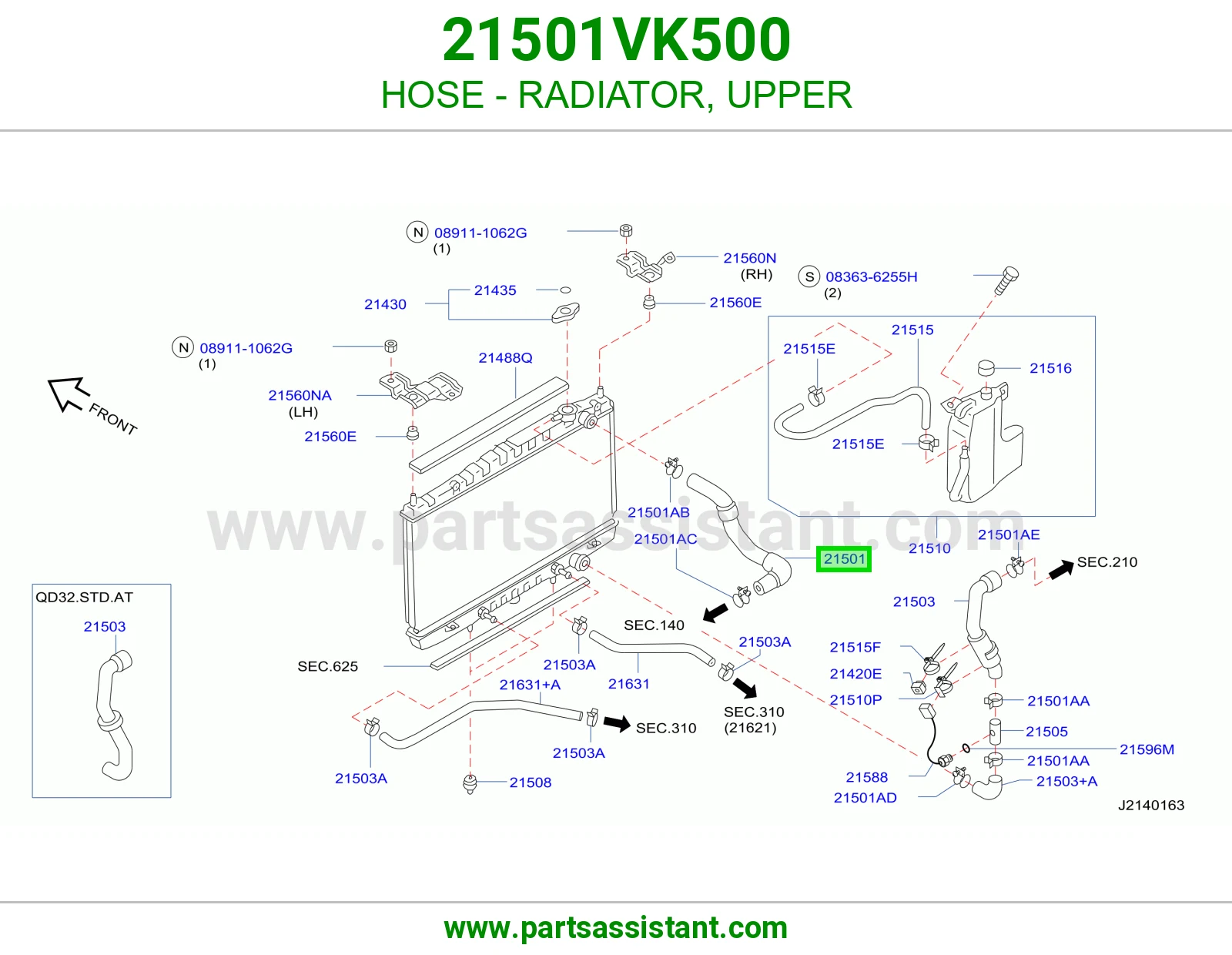 لي خرطوش رديتر ماء فوق 21501VK500