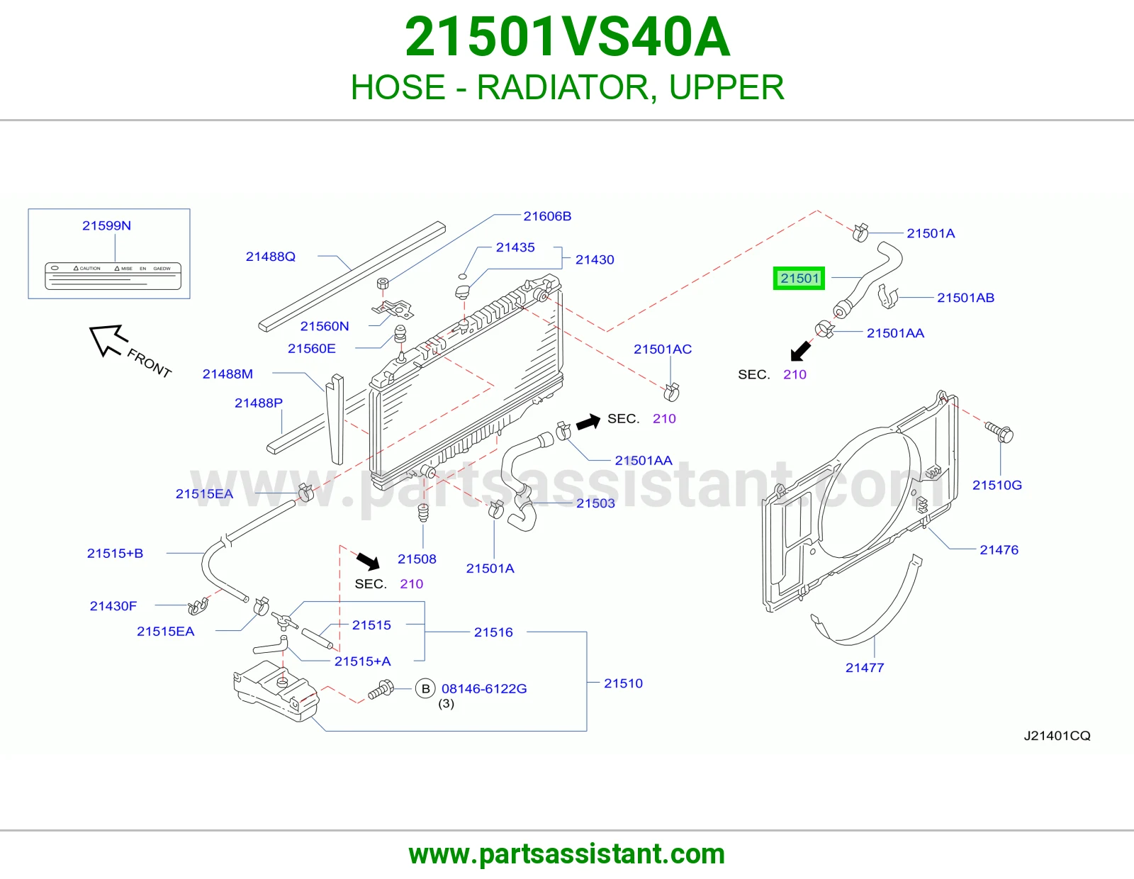 لي خرطوش رديتر ماء فوق 21501VS40A