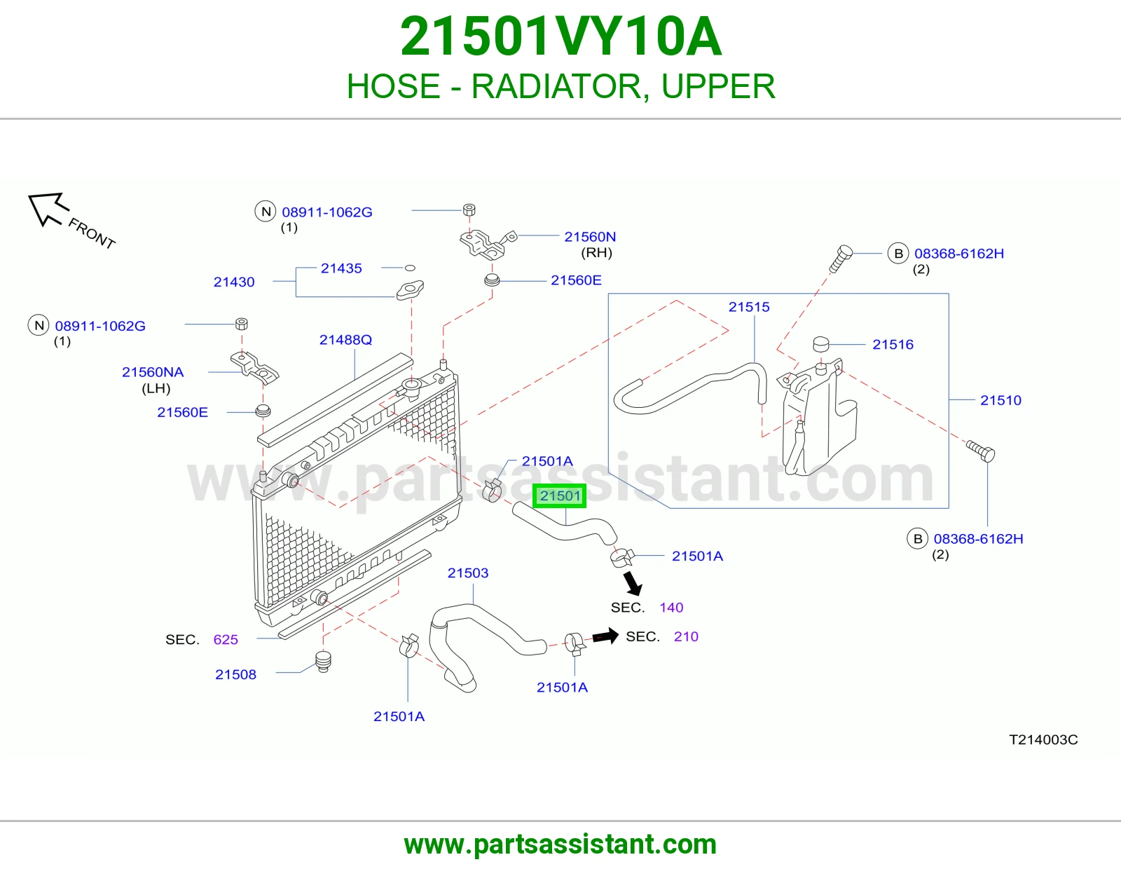 لي خرطوش رديتر ماء فوق 21501VY10A