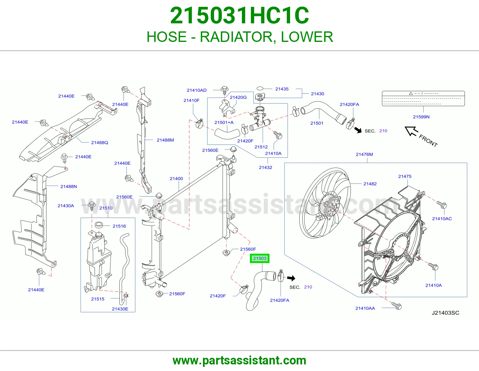 لي خرطوش رديتر ماء تحت 215031HC1C