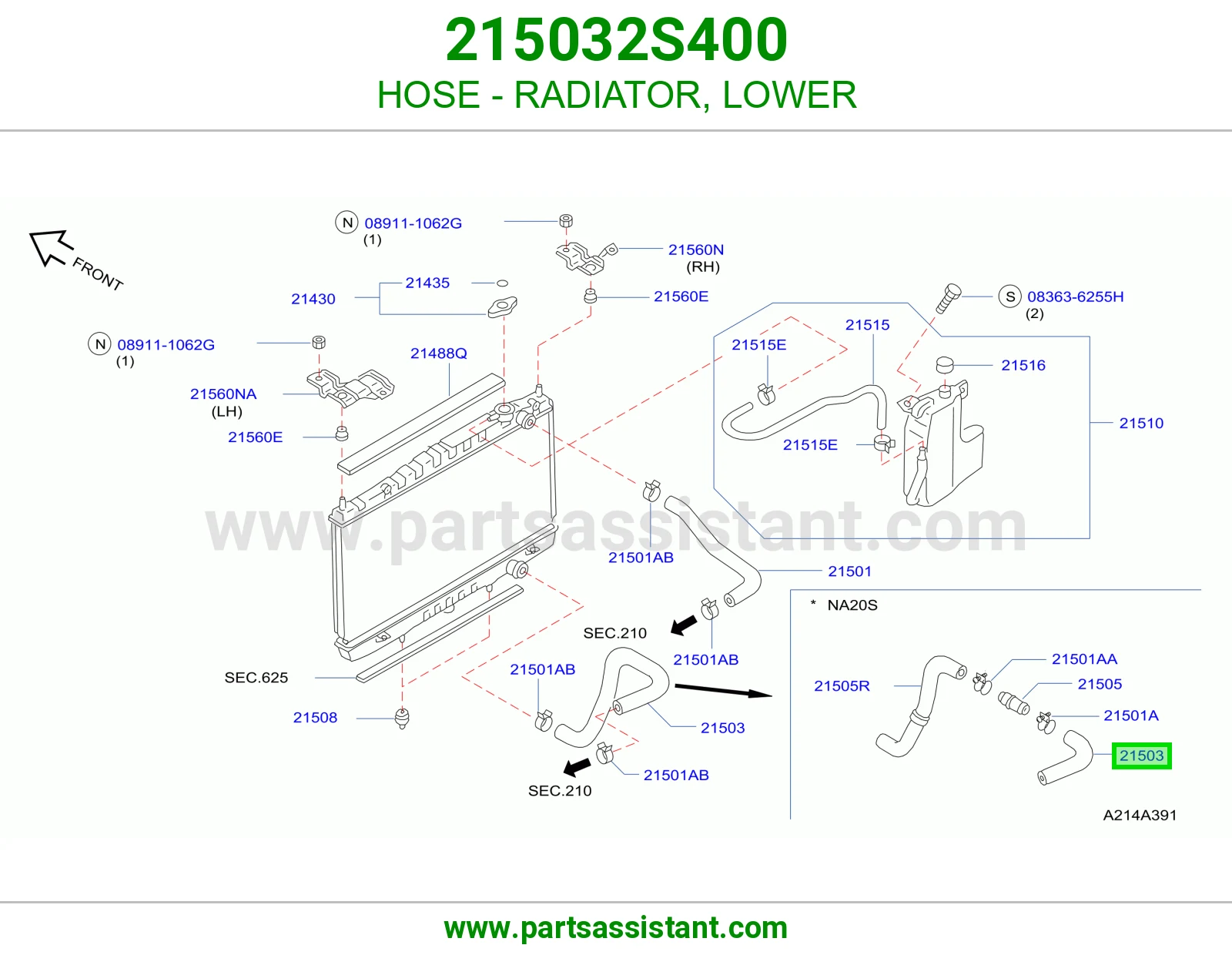 لي خرطوش رديتر ماء تحت 215032S400