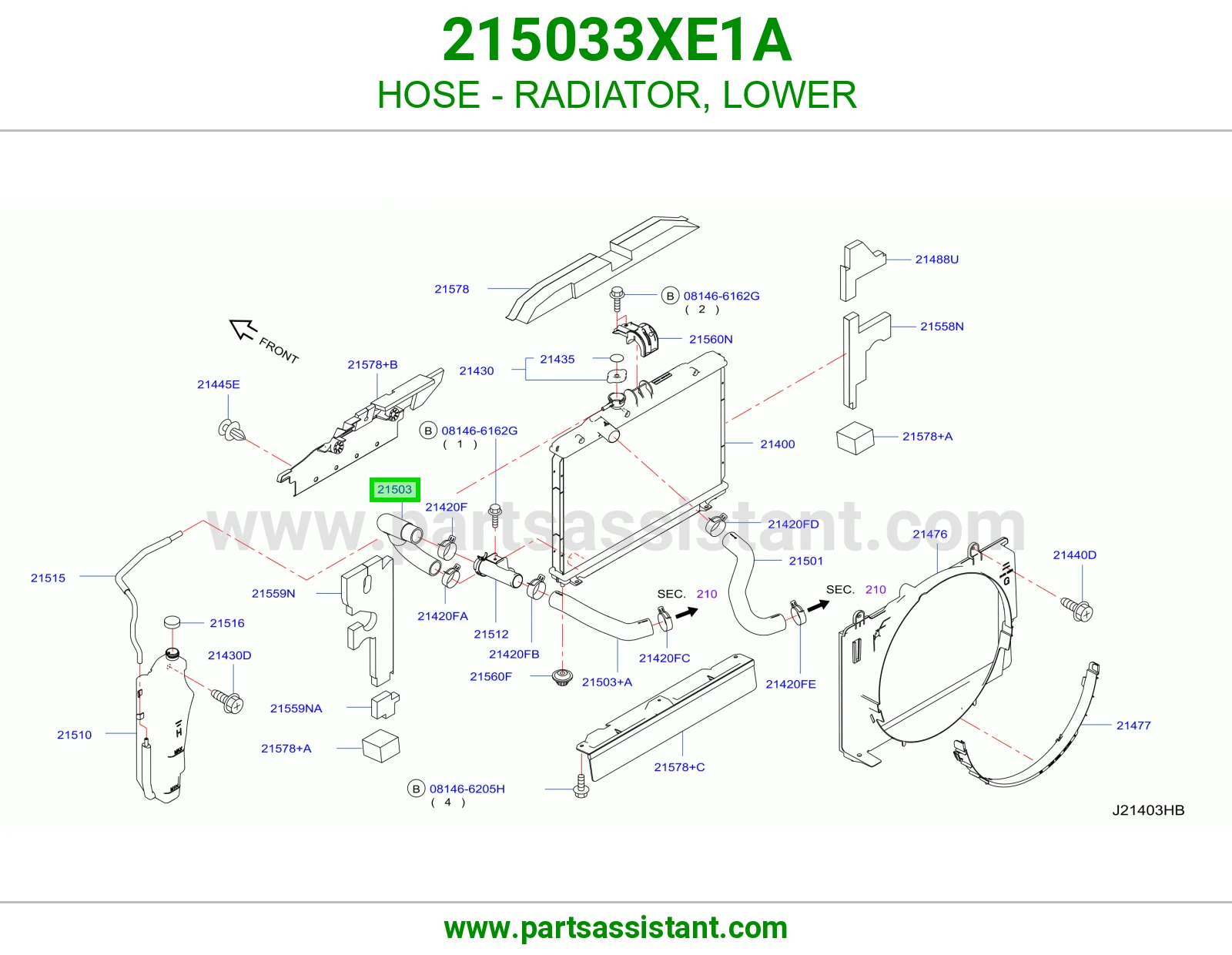 لي خرطوش رديتر ماء تحت 215033XE1A