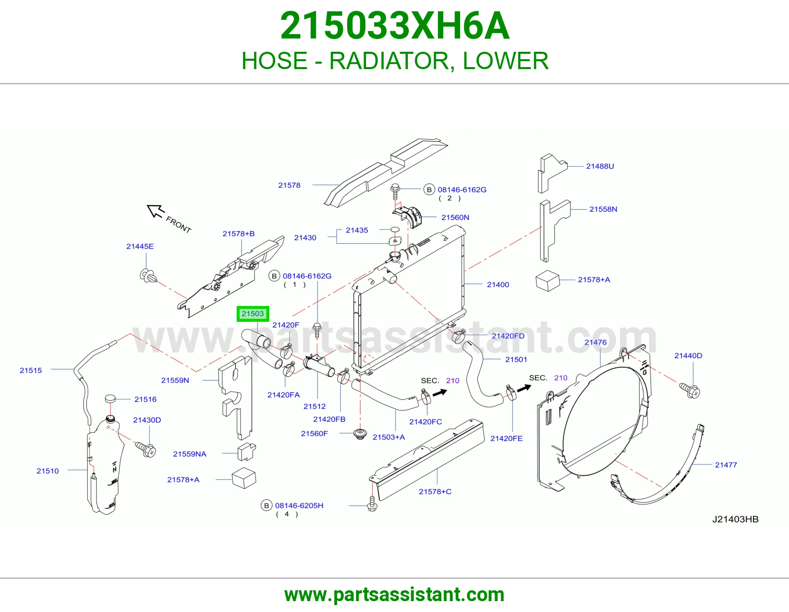 لي خرطوش رديتر ماء تحت 215033XH6A