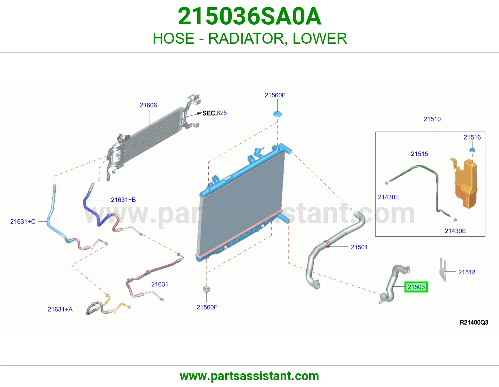 لي خرطوش رديتر ماء تحت 215036SA0A