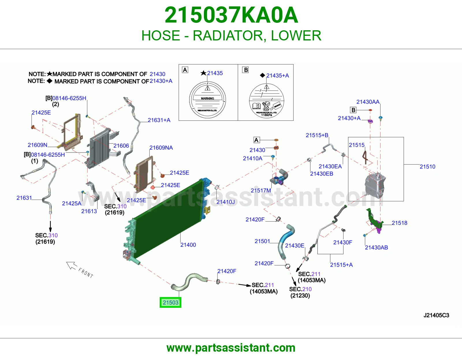 لي خرطوش رديتر ماء تحت 215037KA0A