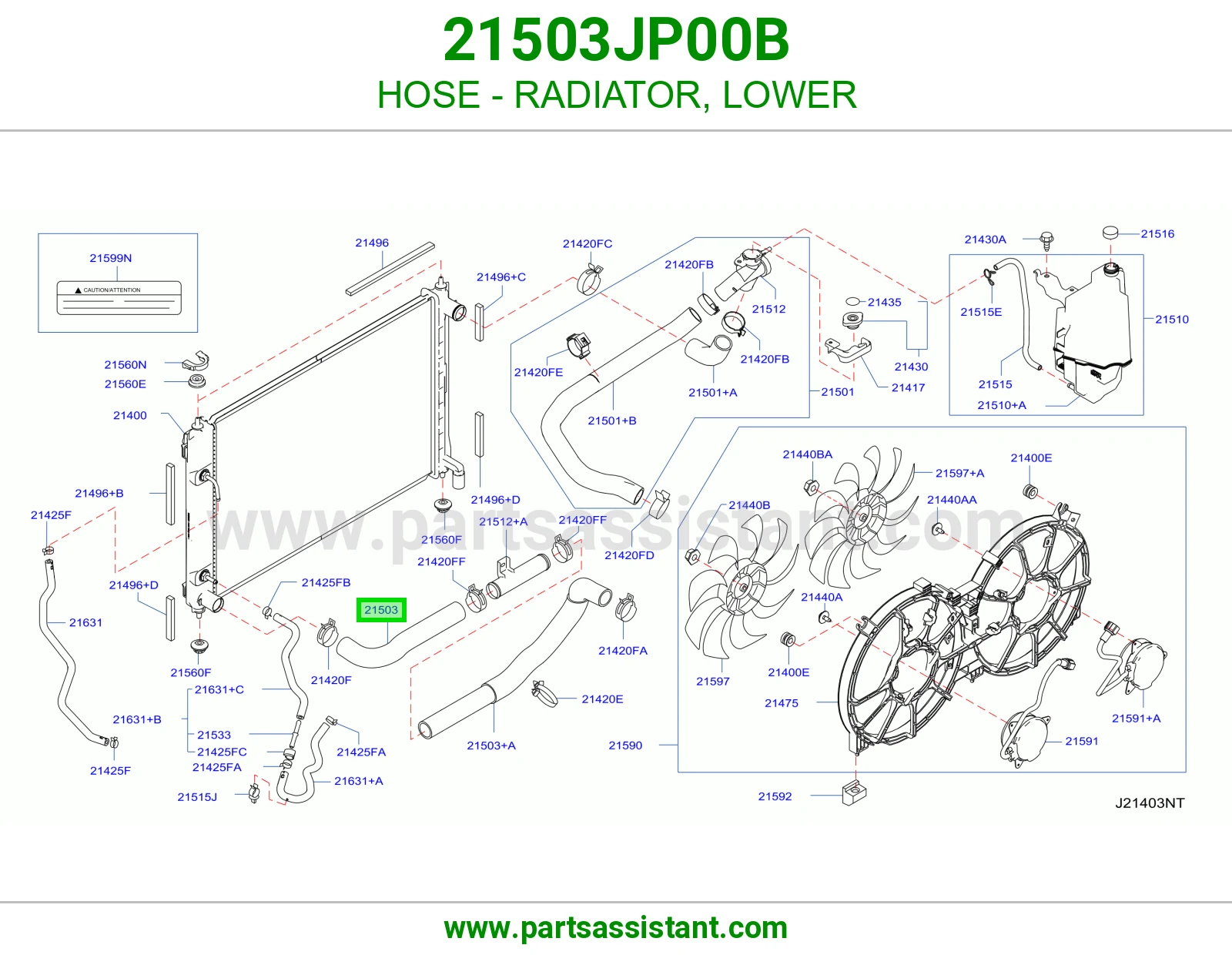 لي خرطوش رديتر ماء تحت 21503JP00B