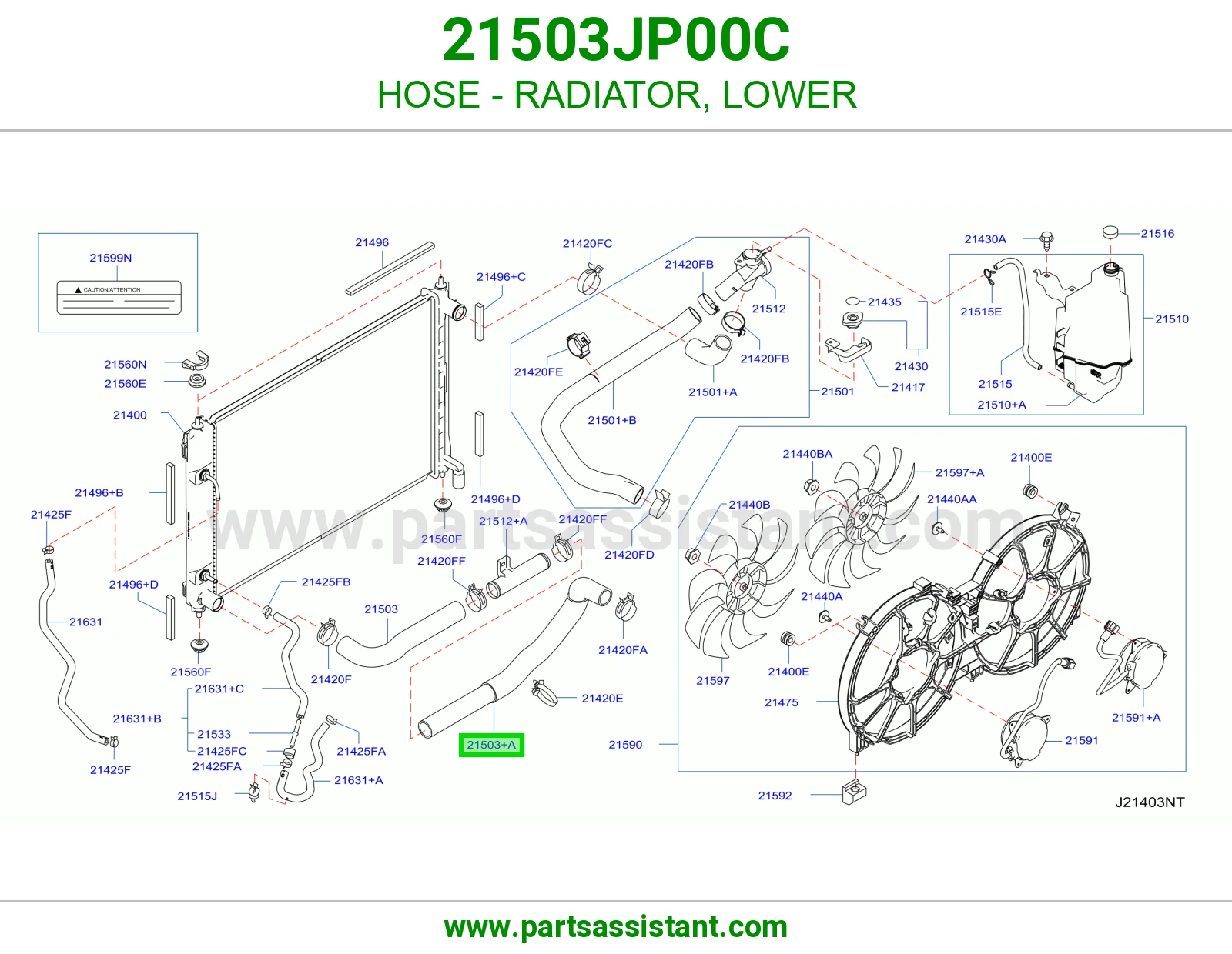 لي خرطوش رديتر ماء تحت 21503JP00C