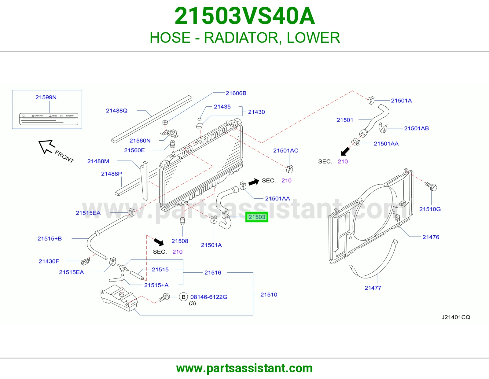 لي خرطوش رديتر ماء تحت 21503VS40A