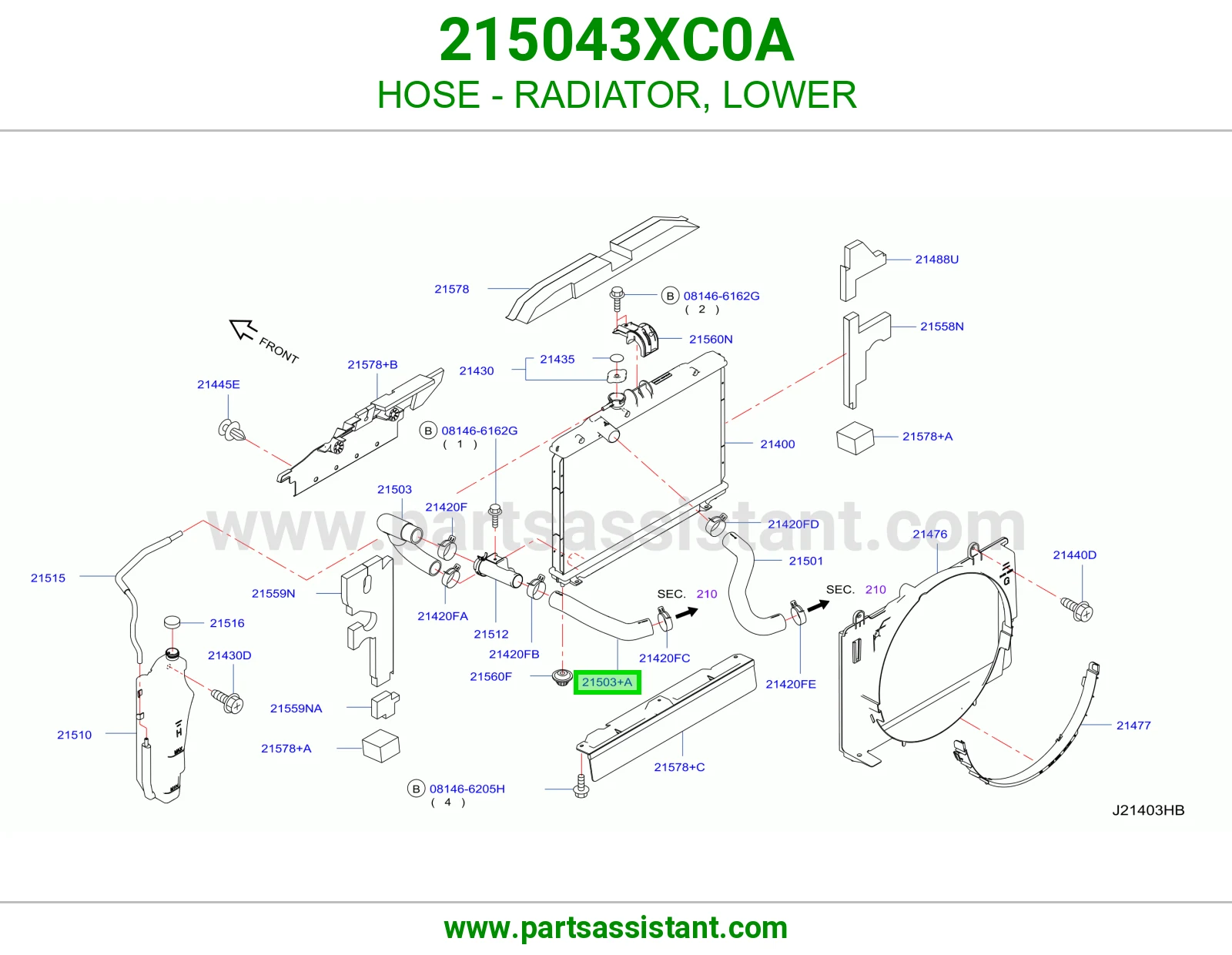 لي خرطوش رديتر ماء تحت 215043XC0A