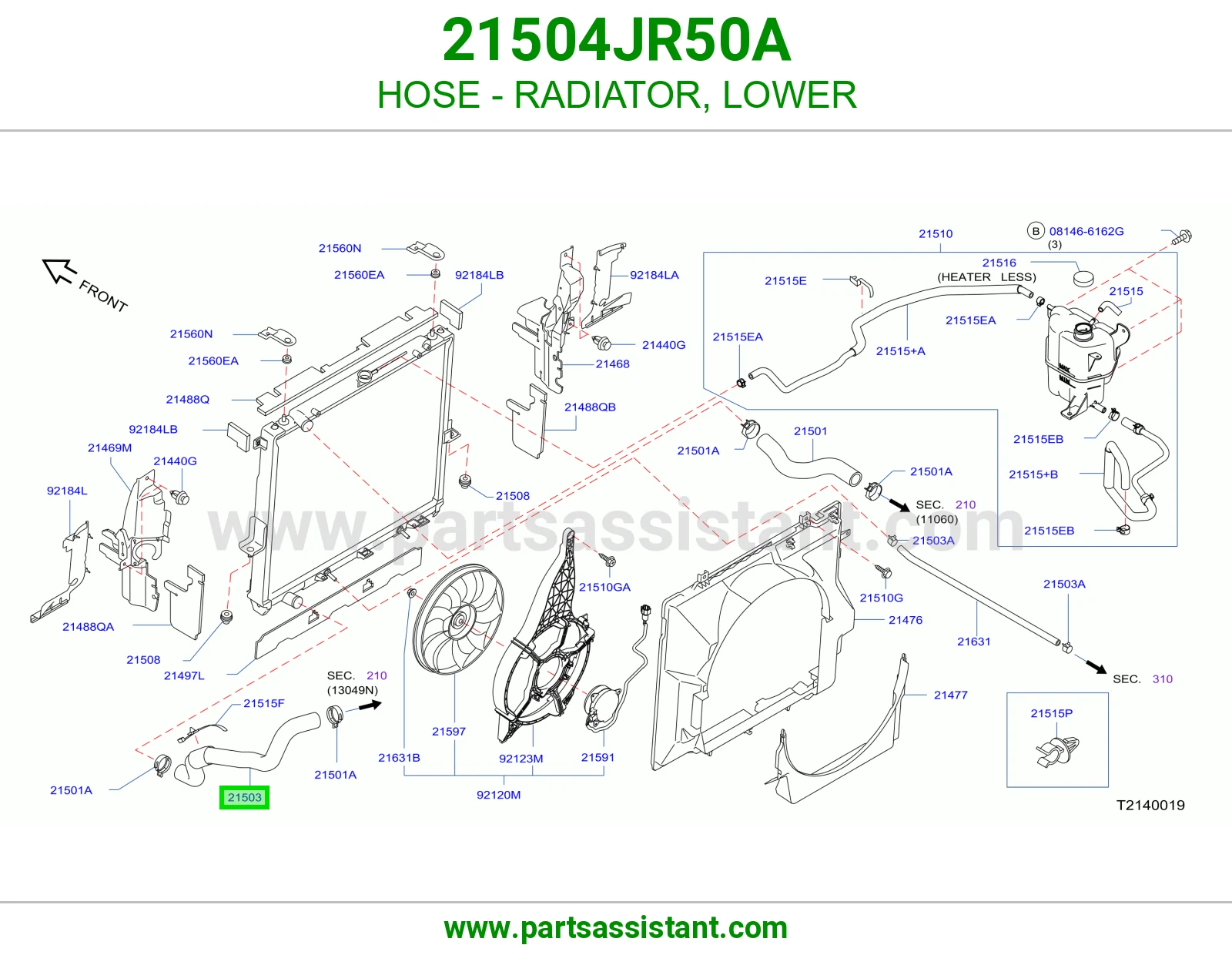 لي خرطوش رديتر ماء تحت 21504JR50A