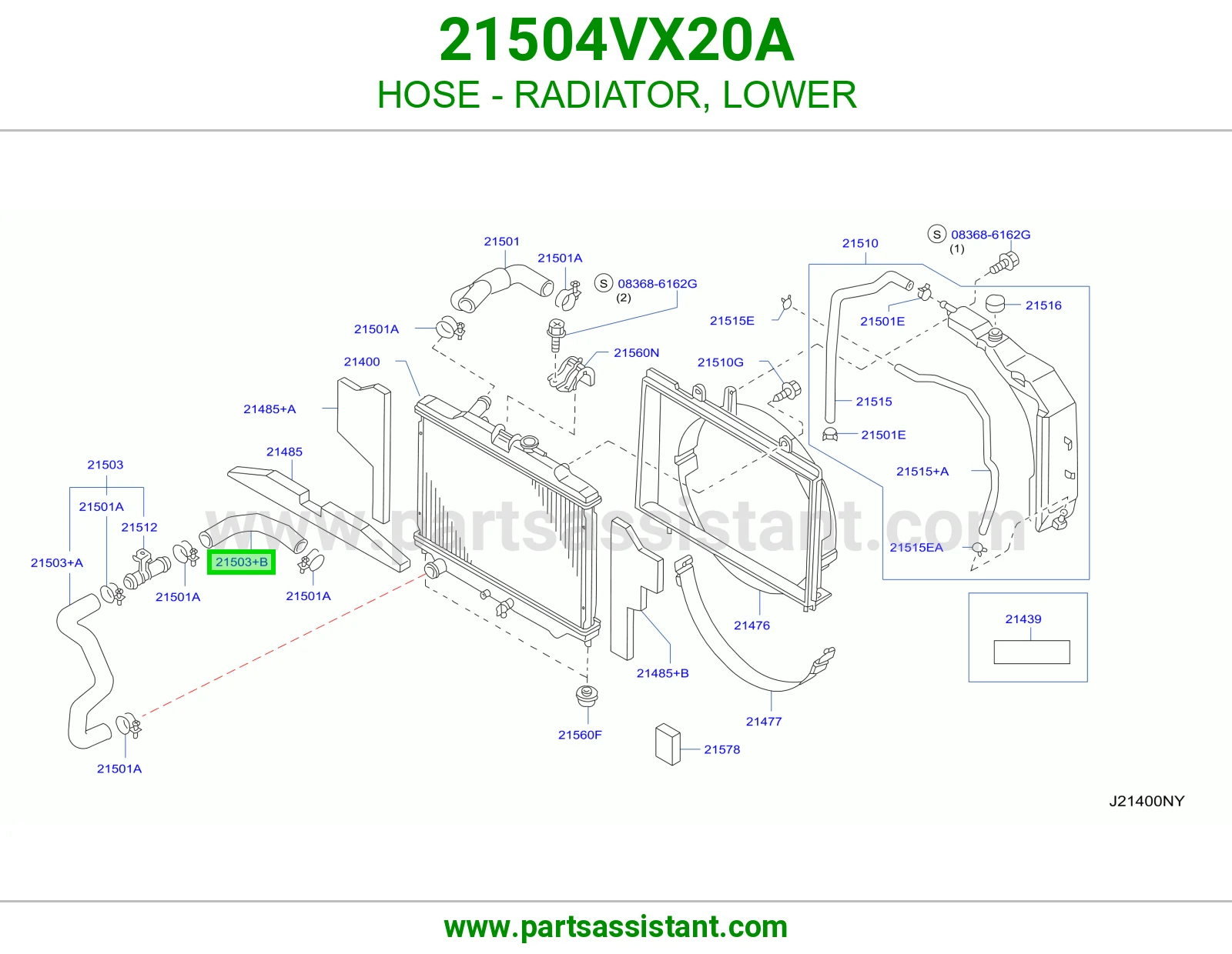 لي خرطوش رديتر ماء تحت 21504VX20A