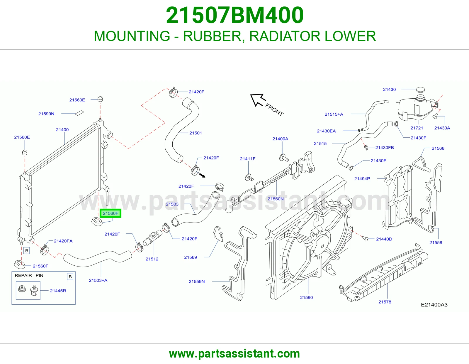 MOUNTING - RUBBER, RADIATOR LOWER 21507BM400