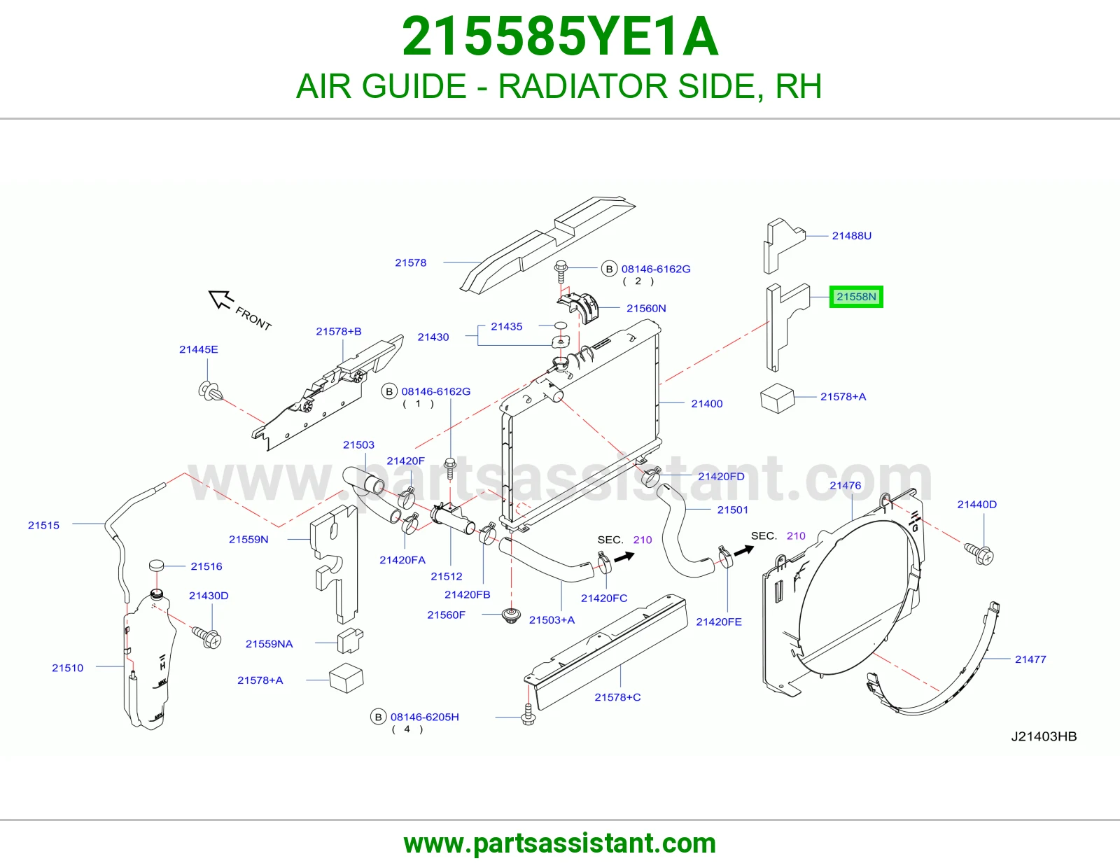 AIR GUIDE - RADIATOR SIDE, RH 215585YE1A